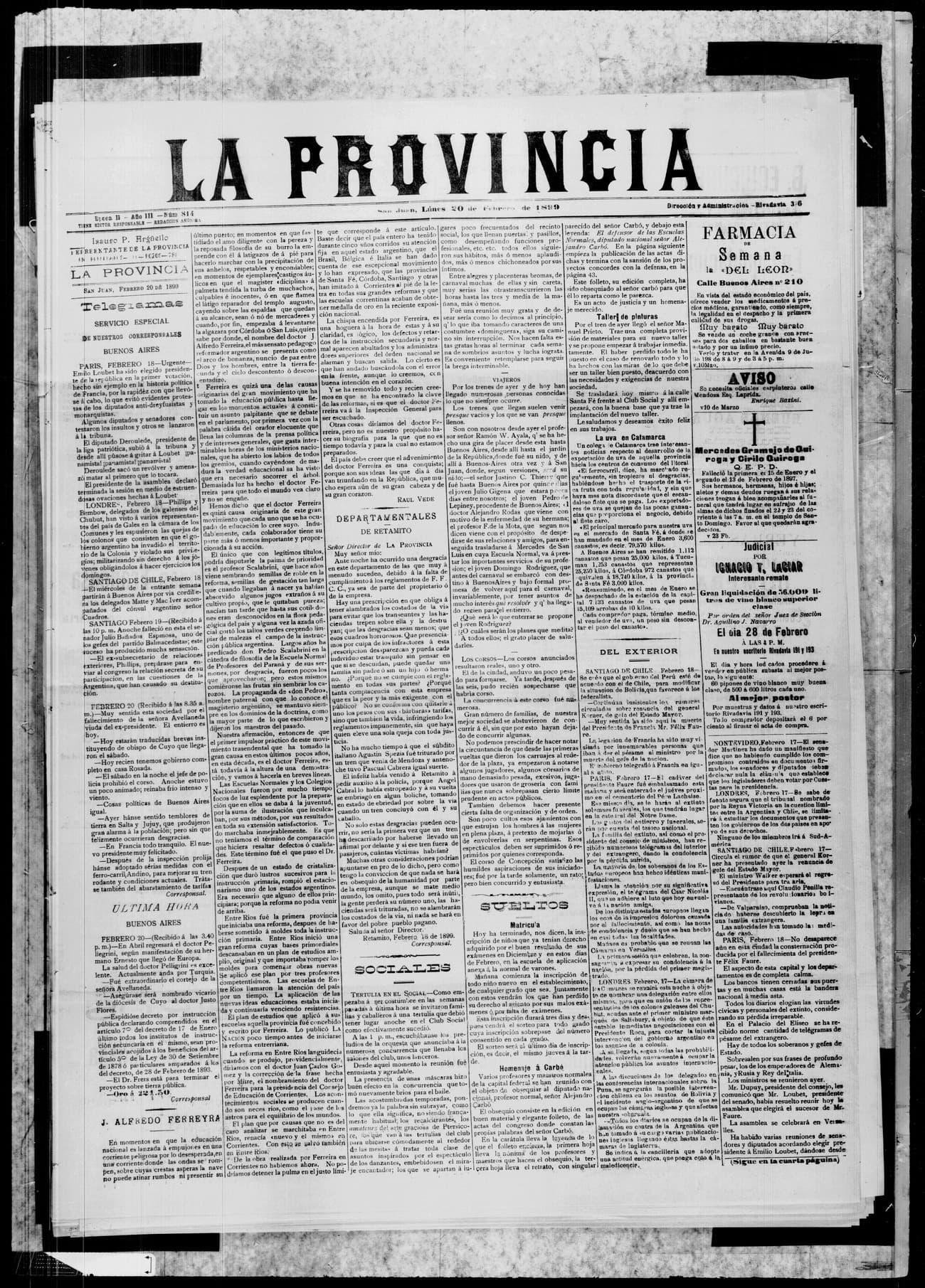 Portada · 20 de Febrero de 1899