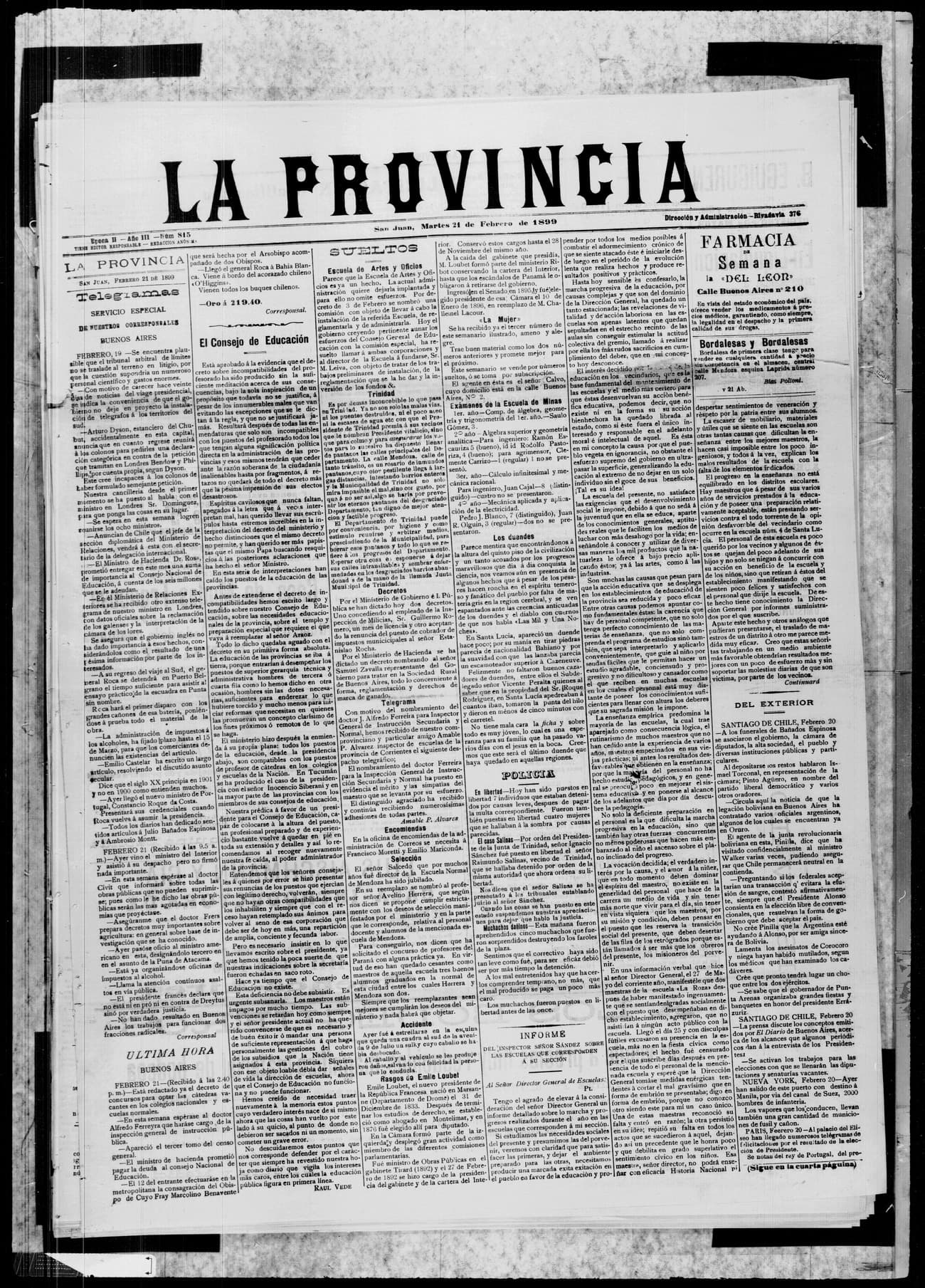 Portada · 21 de Febrero de 1899