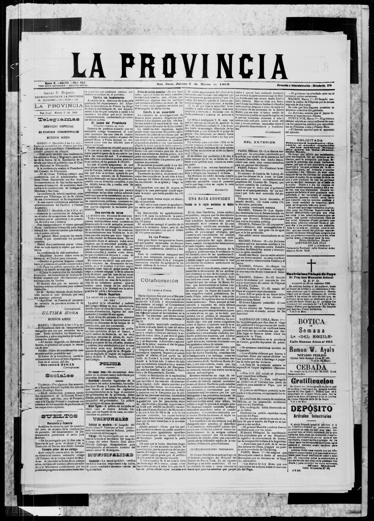 Portada · 2 de Marzo de 1899