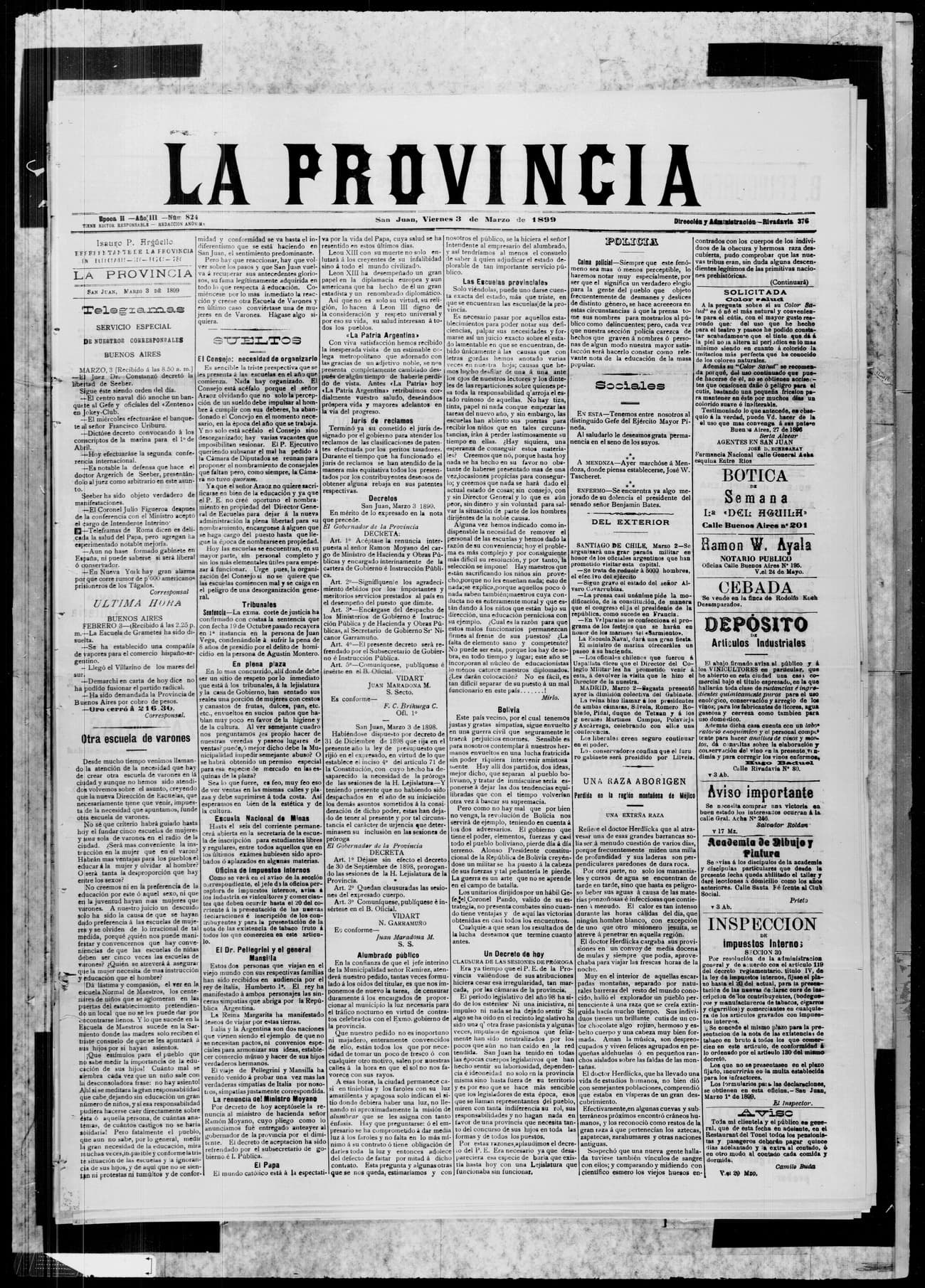 Portada · 3 de Marzo de 1899