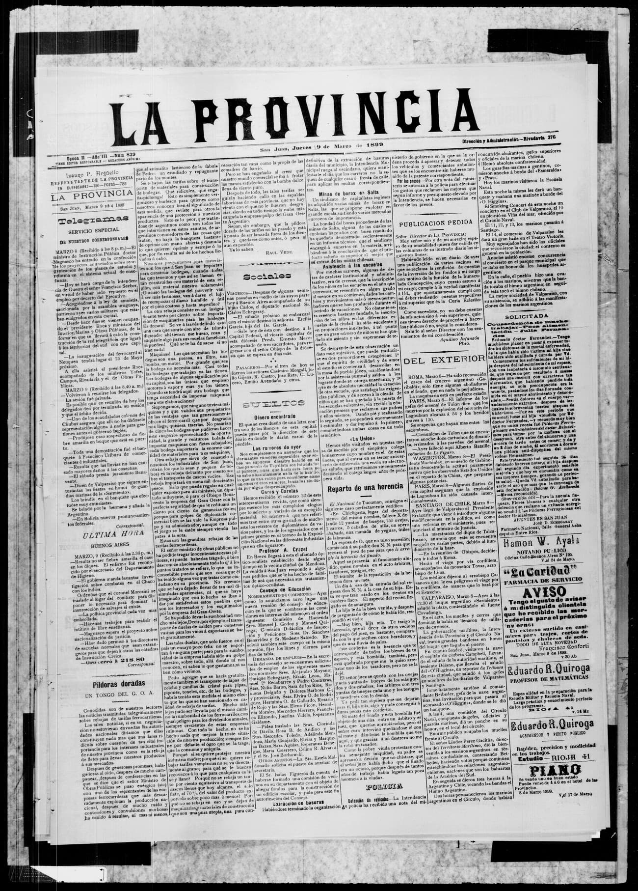Portada · 9 de Marzo de 1899