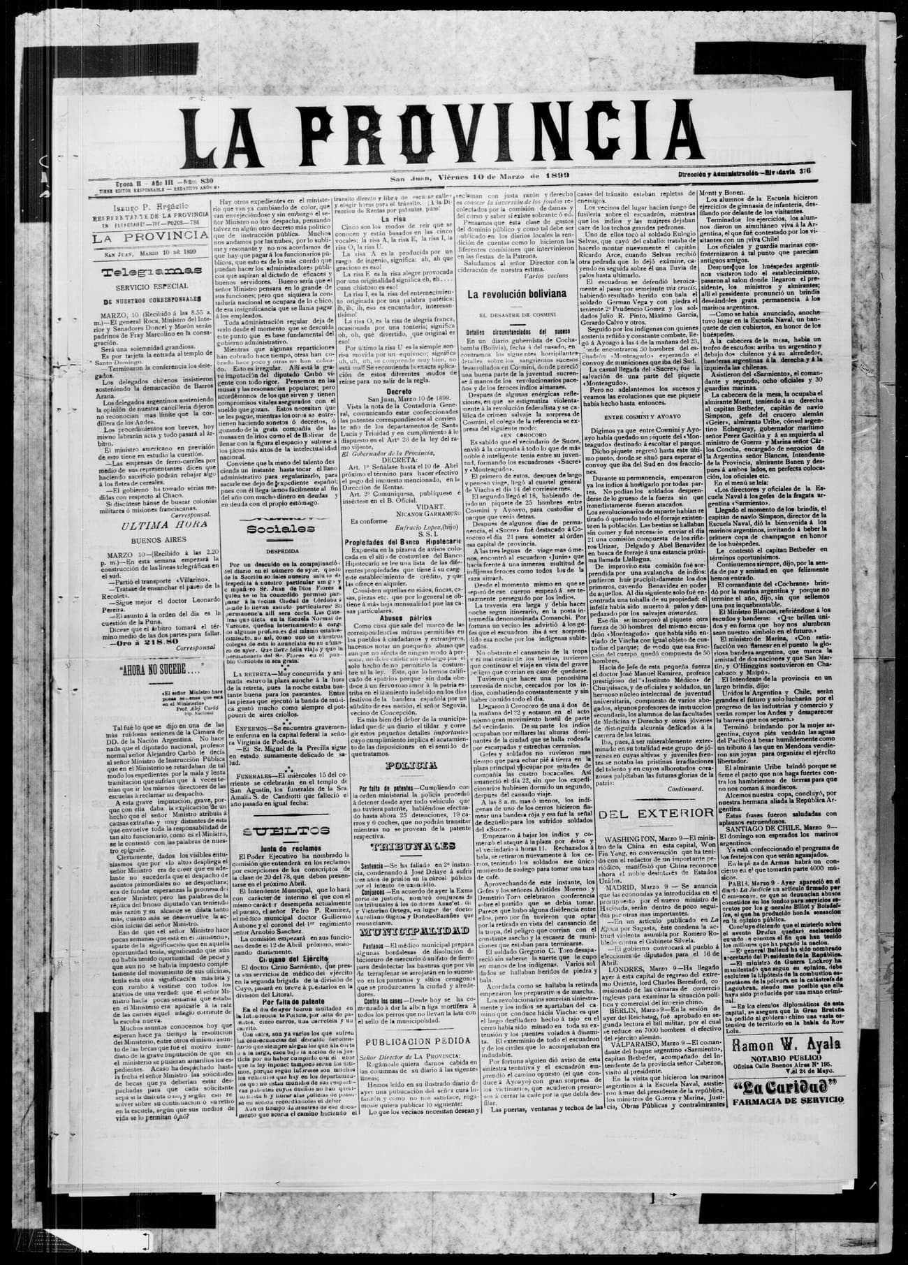 Portada · 10 de Marzo de 1899