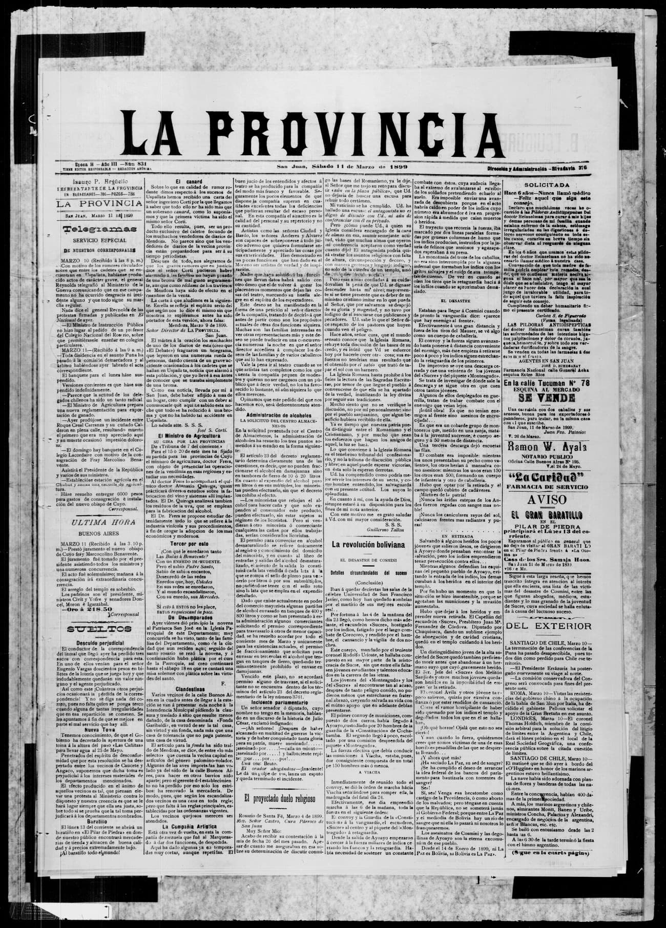 Portada · 11 de Marzo de 1899
