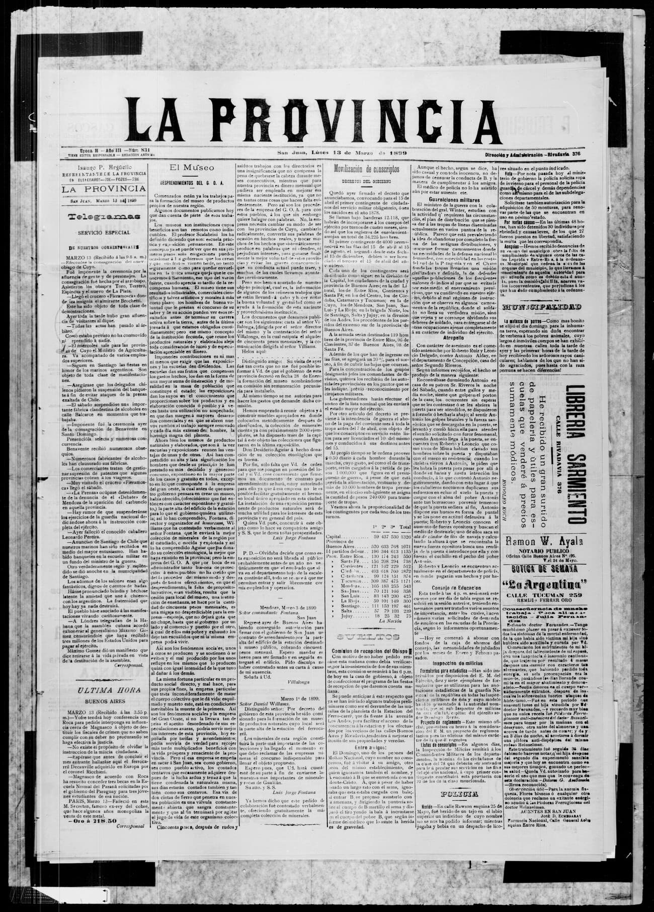 Portada · 13 de Marzo de 1899