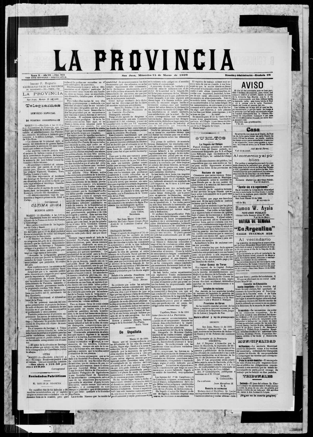 Portada · 15 de Marzo de 1899