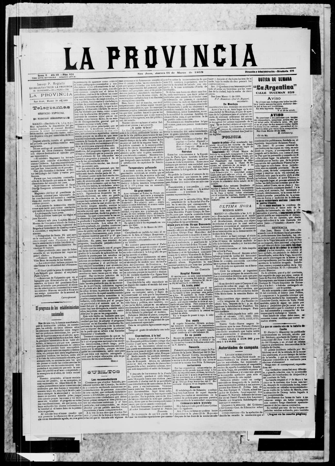 Portada · 16 de Marzo de 1899