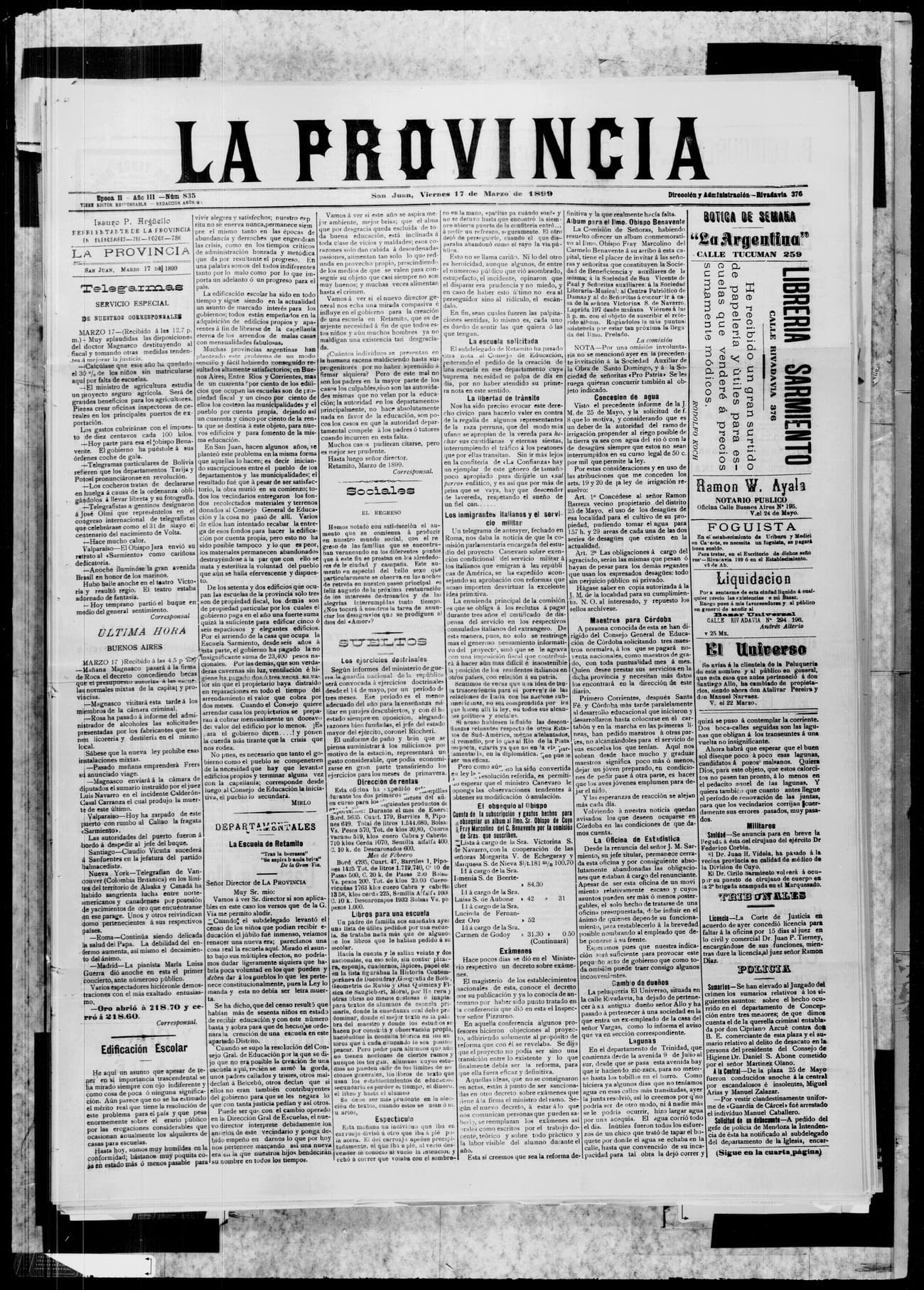 Portada · 17 de Marzo de 1899
