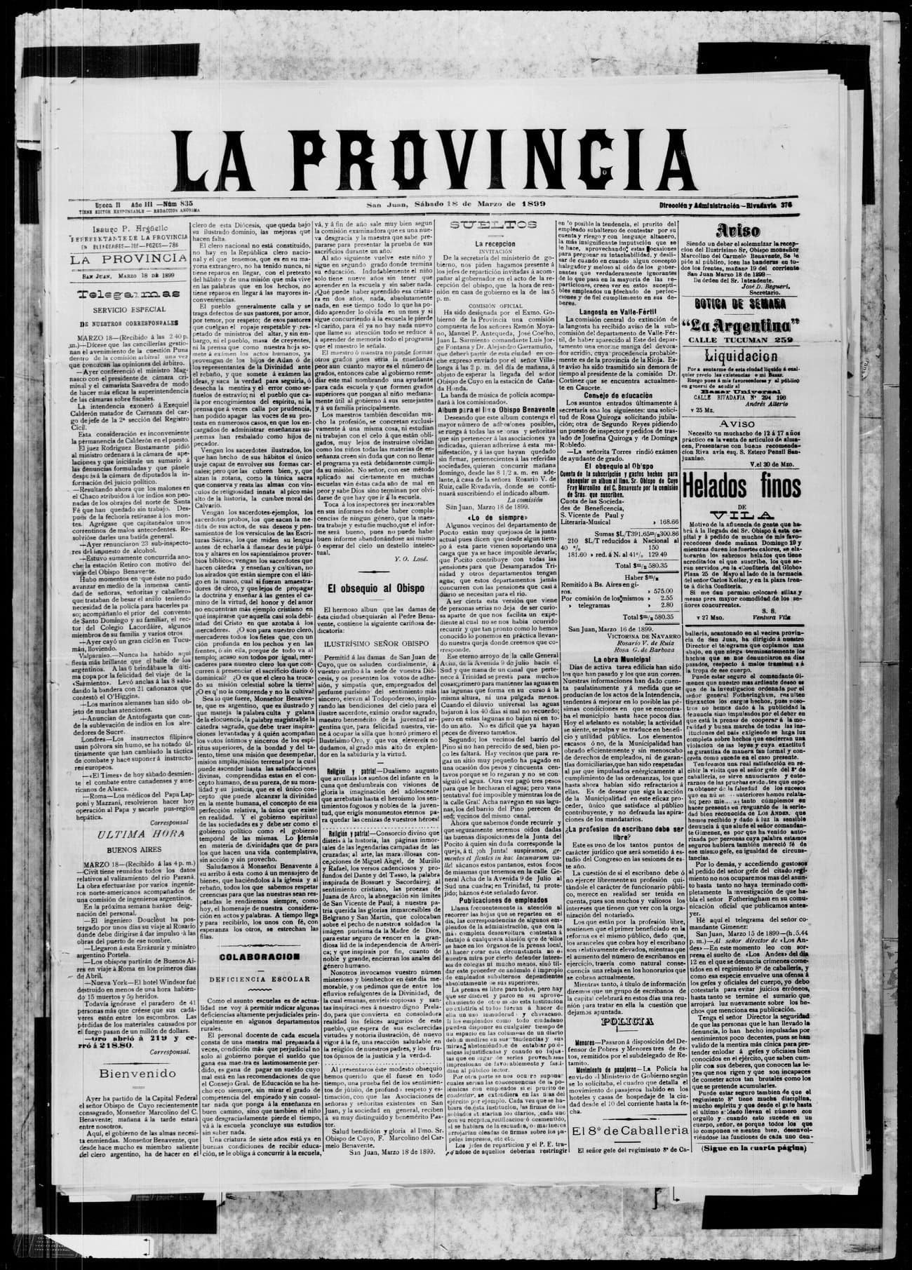 Portada · 18 de Marzo de 1899