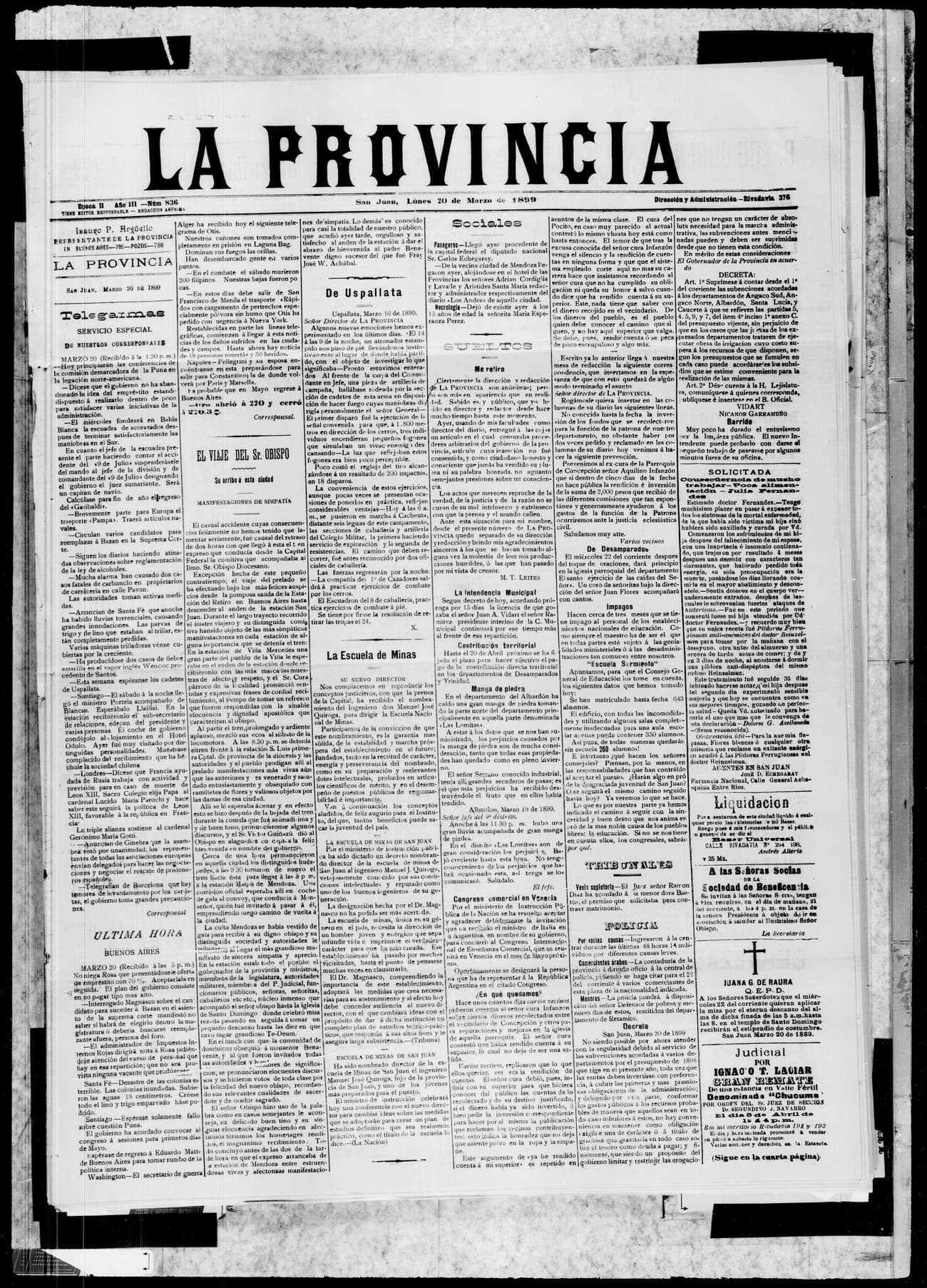 Portada · 20 de Marzo de 1899