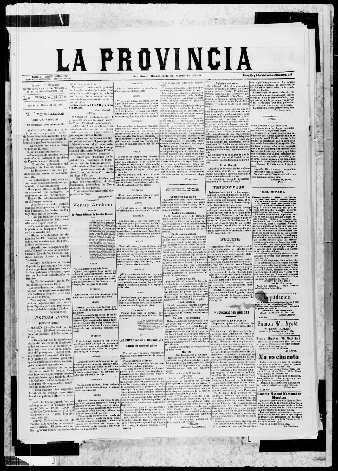 Portada · 22 de Marzo de 1899