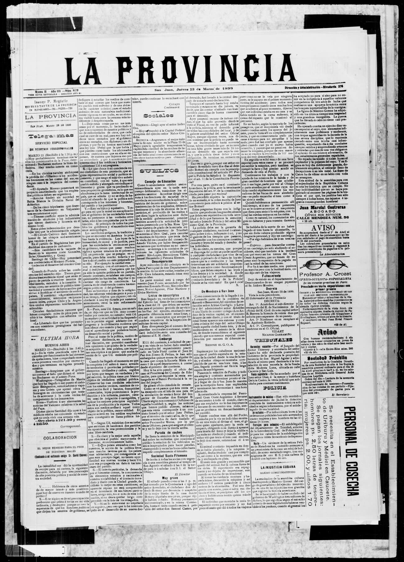 Portada · 23 de Marzo de 1899