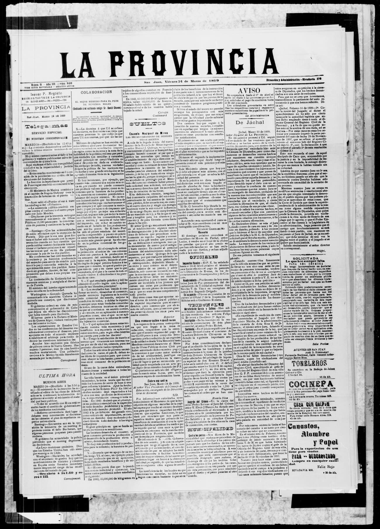 Portada · 24 de Marzo de 1899