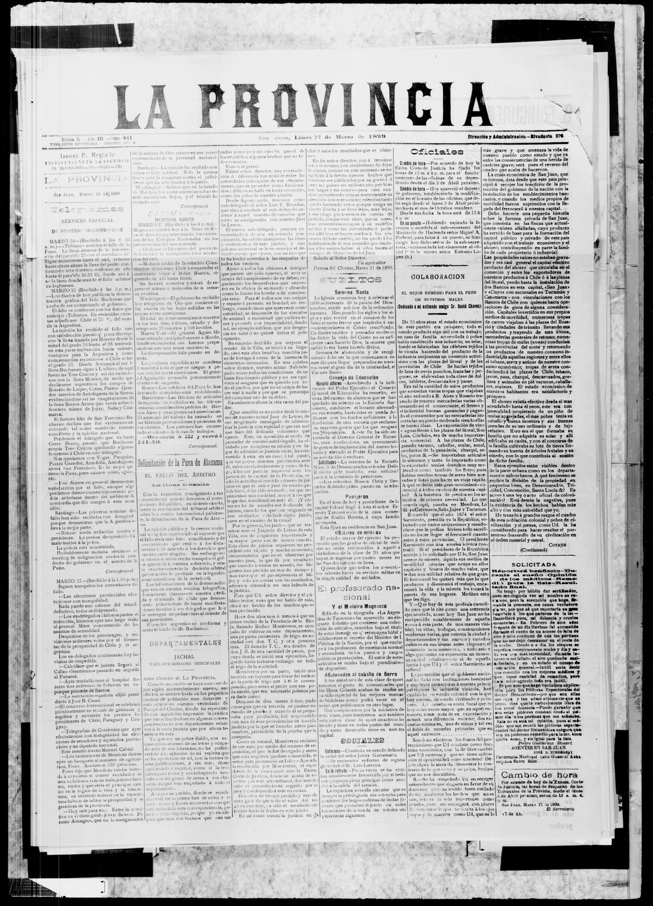 Portada · 27 de Marzo de 1899