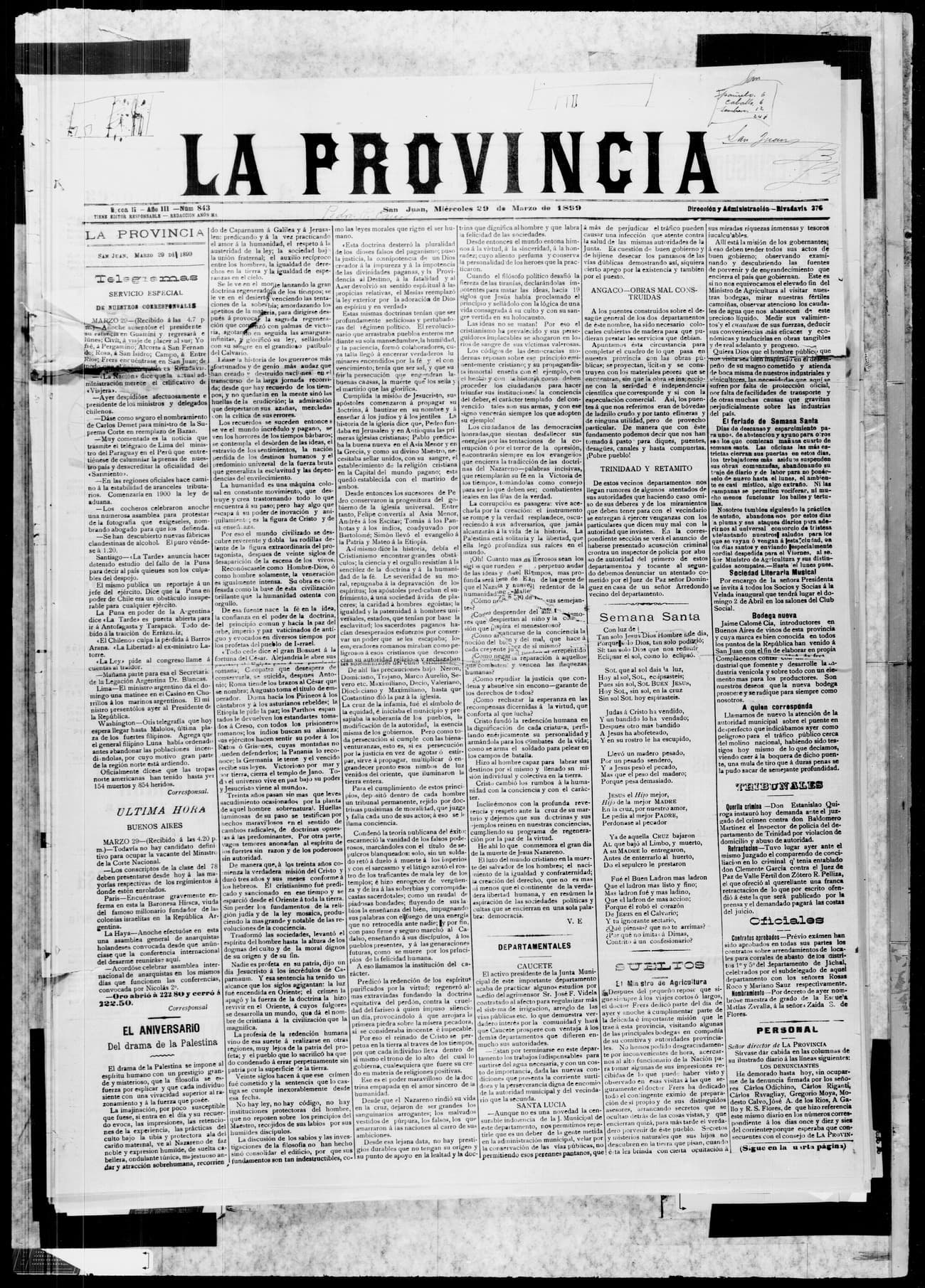Portada · 29 de Marzo de 1899