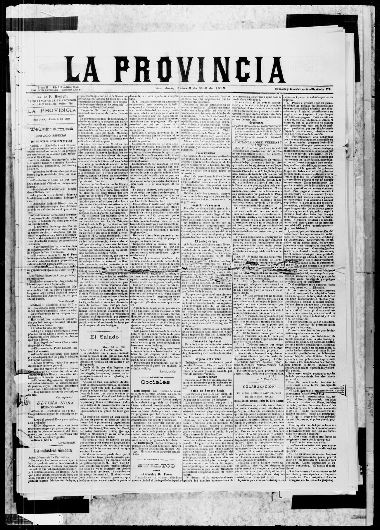 Portada · 3 de Abril de 1899