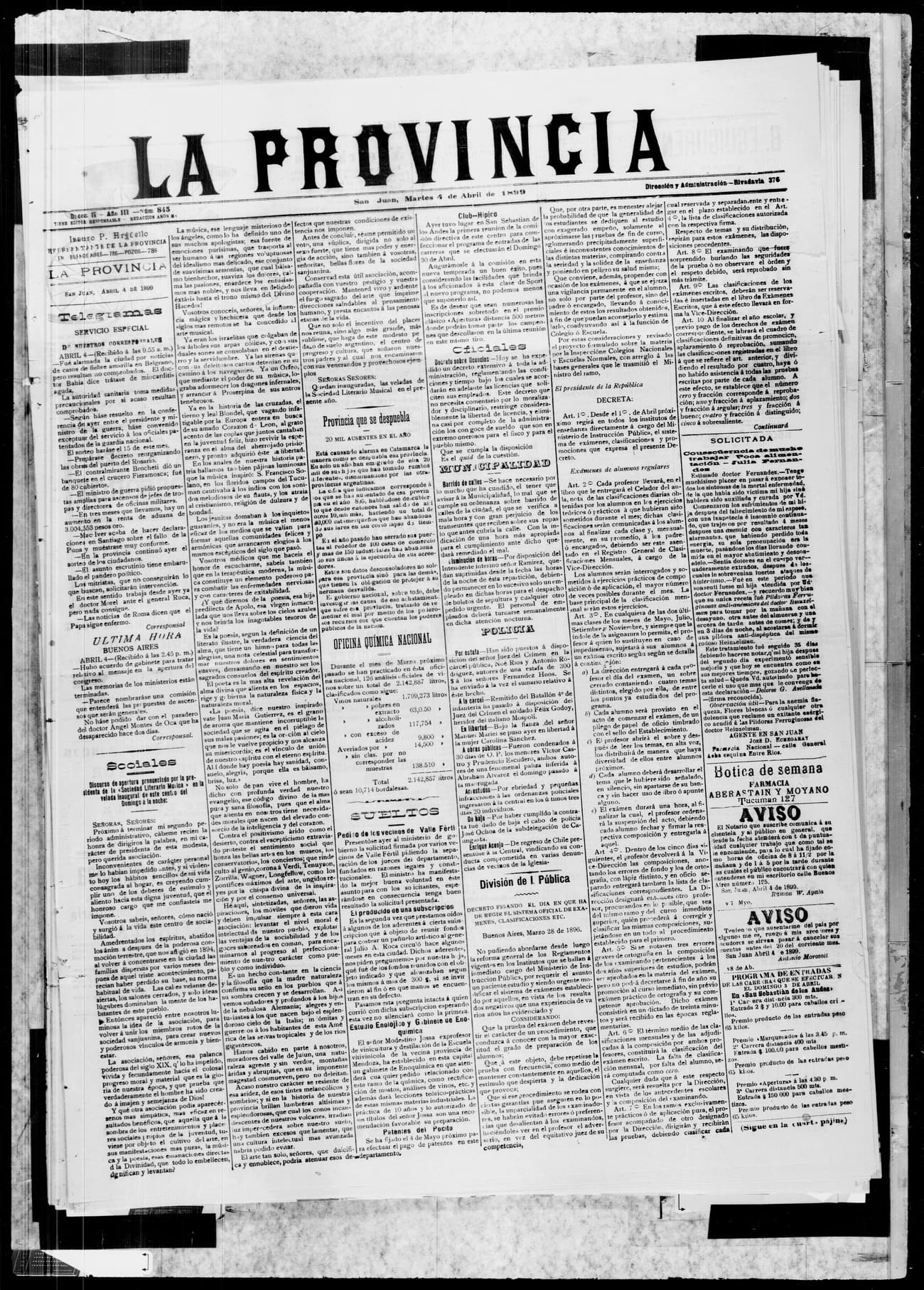 Portada · 4 de Abril de 1899