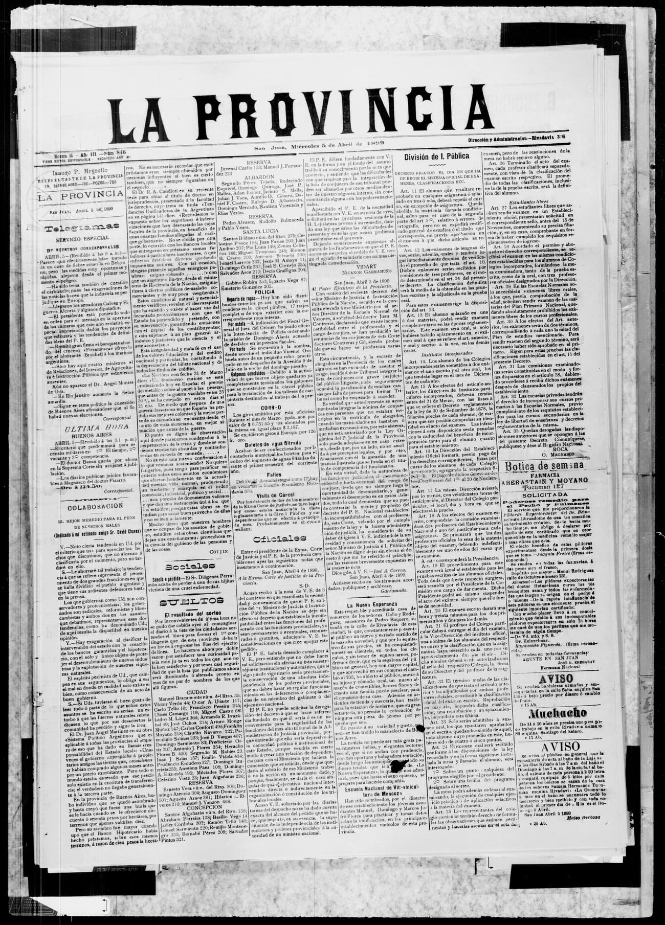 Portada · 5 de Abril de 1899