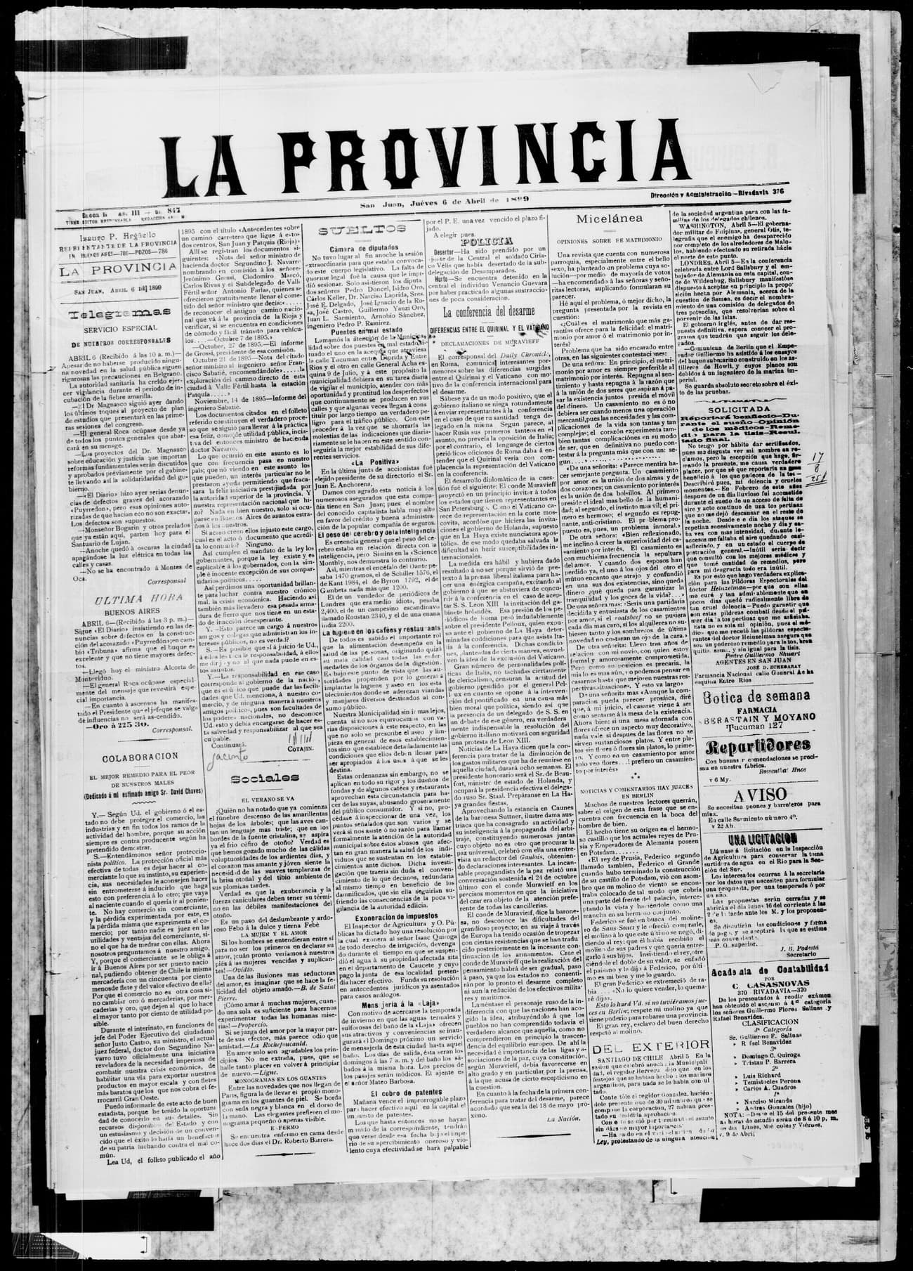 Portada · 6 de Abril de 1899