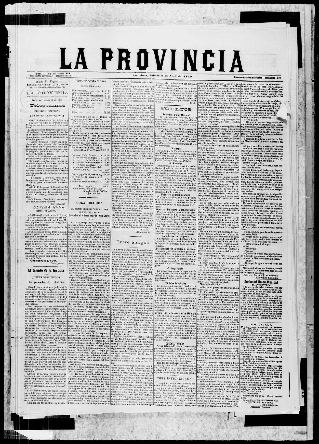 Portada · 8 de Abril de 1899