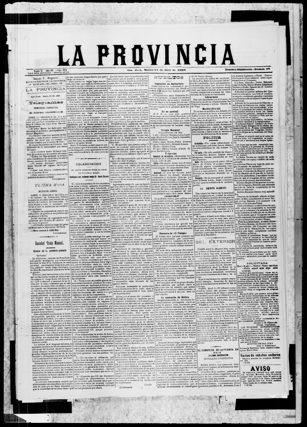Portada · 11 de Abril de 1899