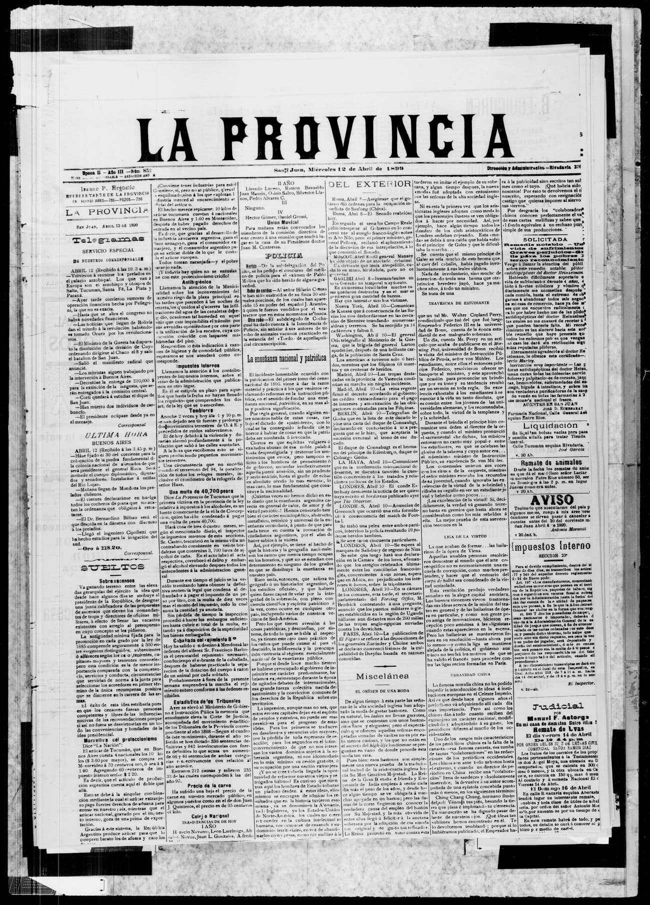 Portada · 12 de Abril de 1899