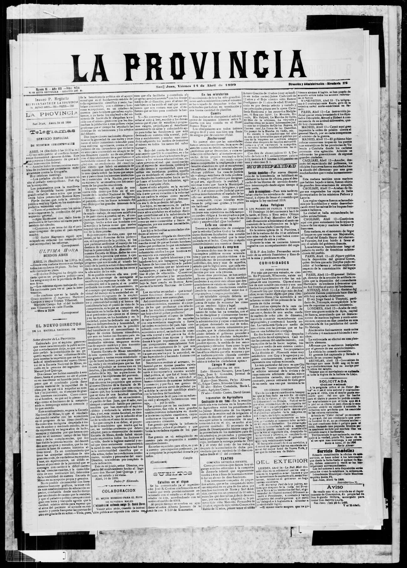 Portada · 14 de Abril de 1899