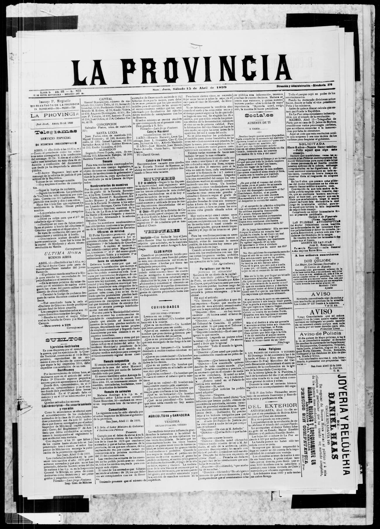 Portada · 15 de Abril de 1899