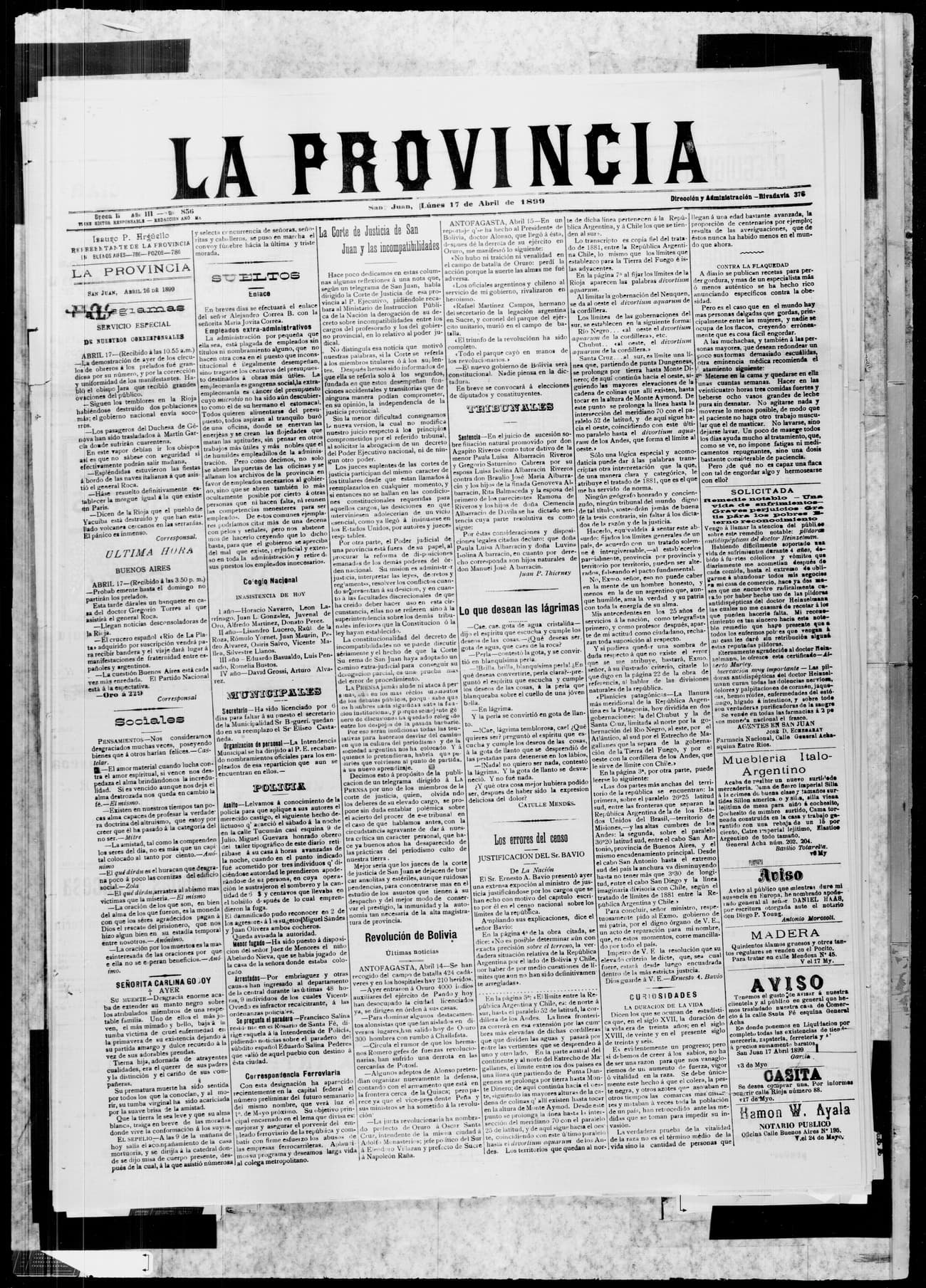 Portada · 17 de Abril de 1899