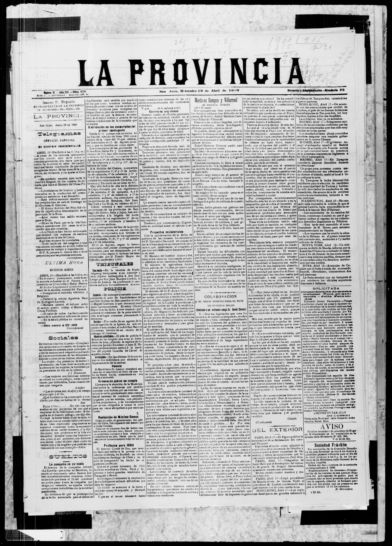 Portada · 19 de Abril de 1899