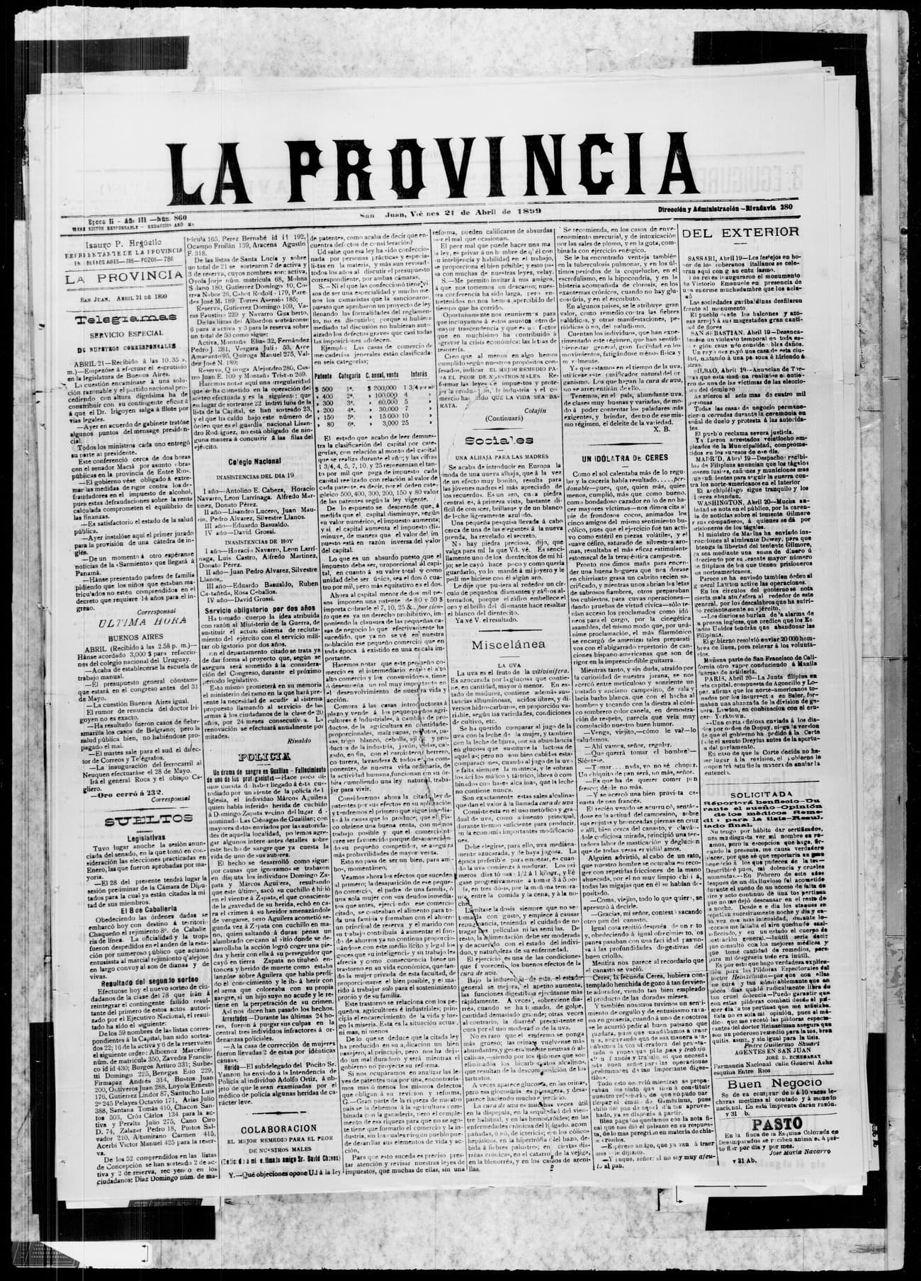 Portada · 21 de Abril de 1899