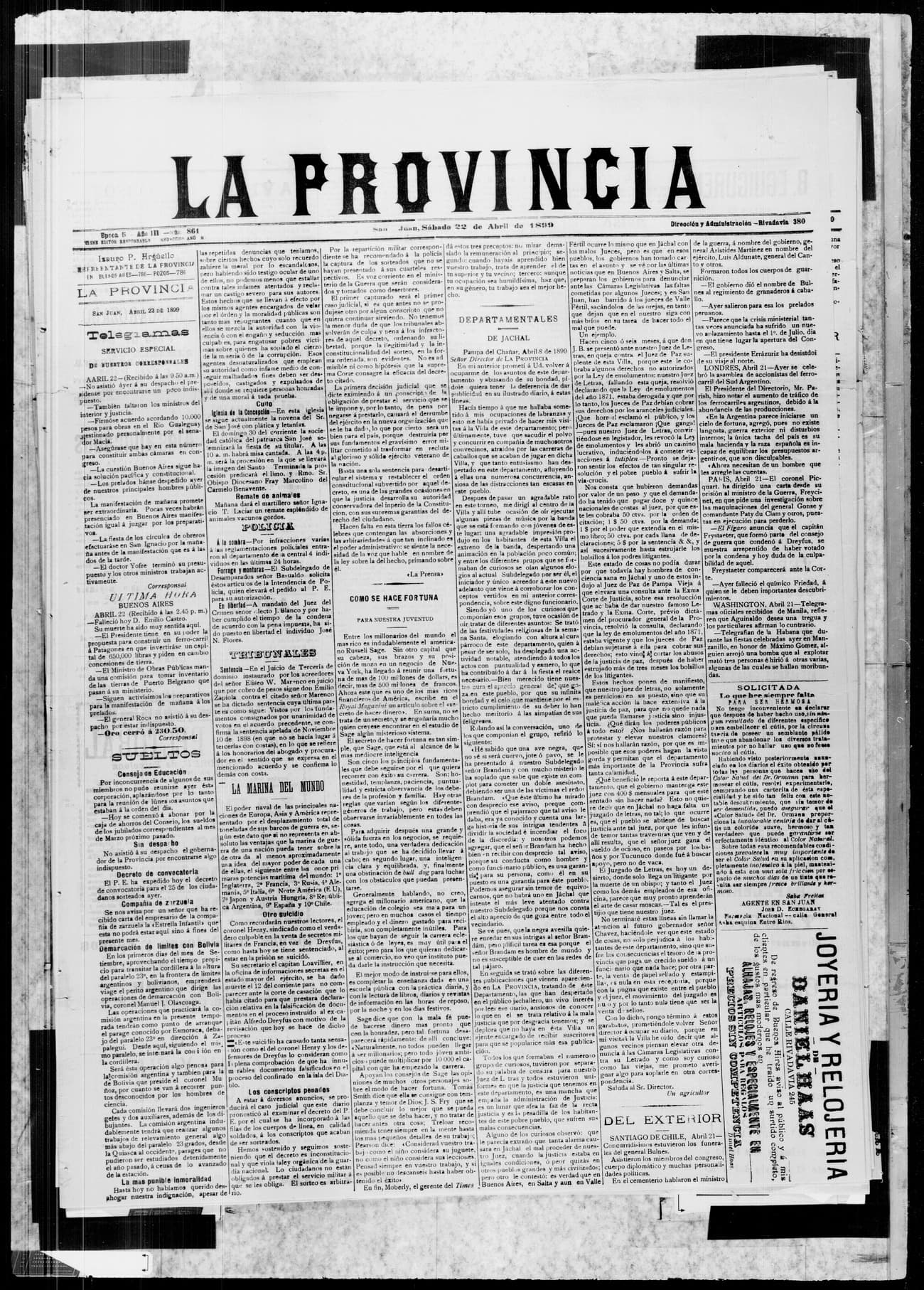 Portada · 22 de Abril de 1899