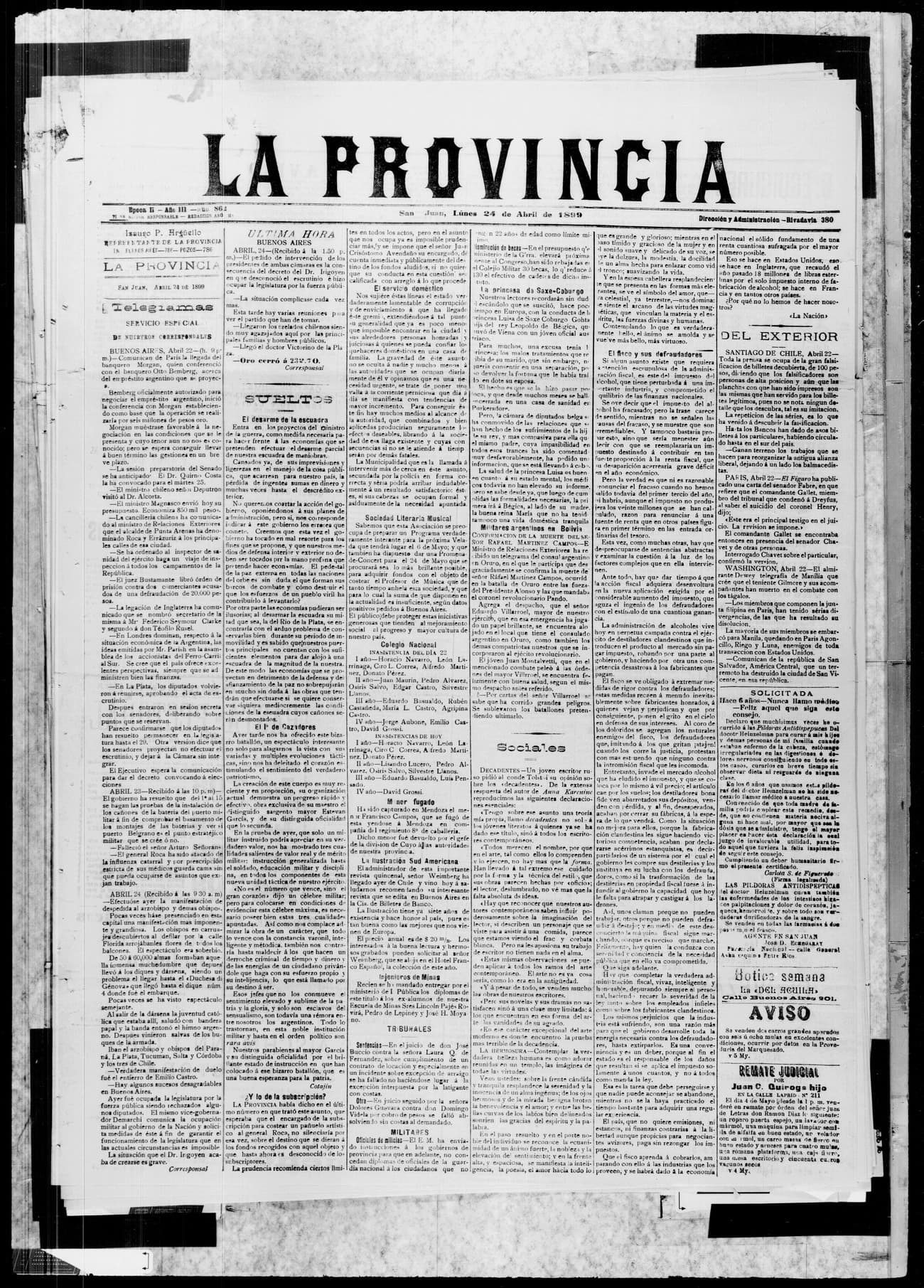 Portada · 24 de Abril de 1899