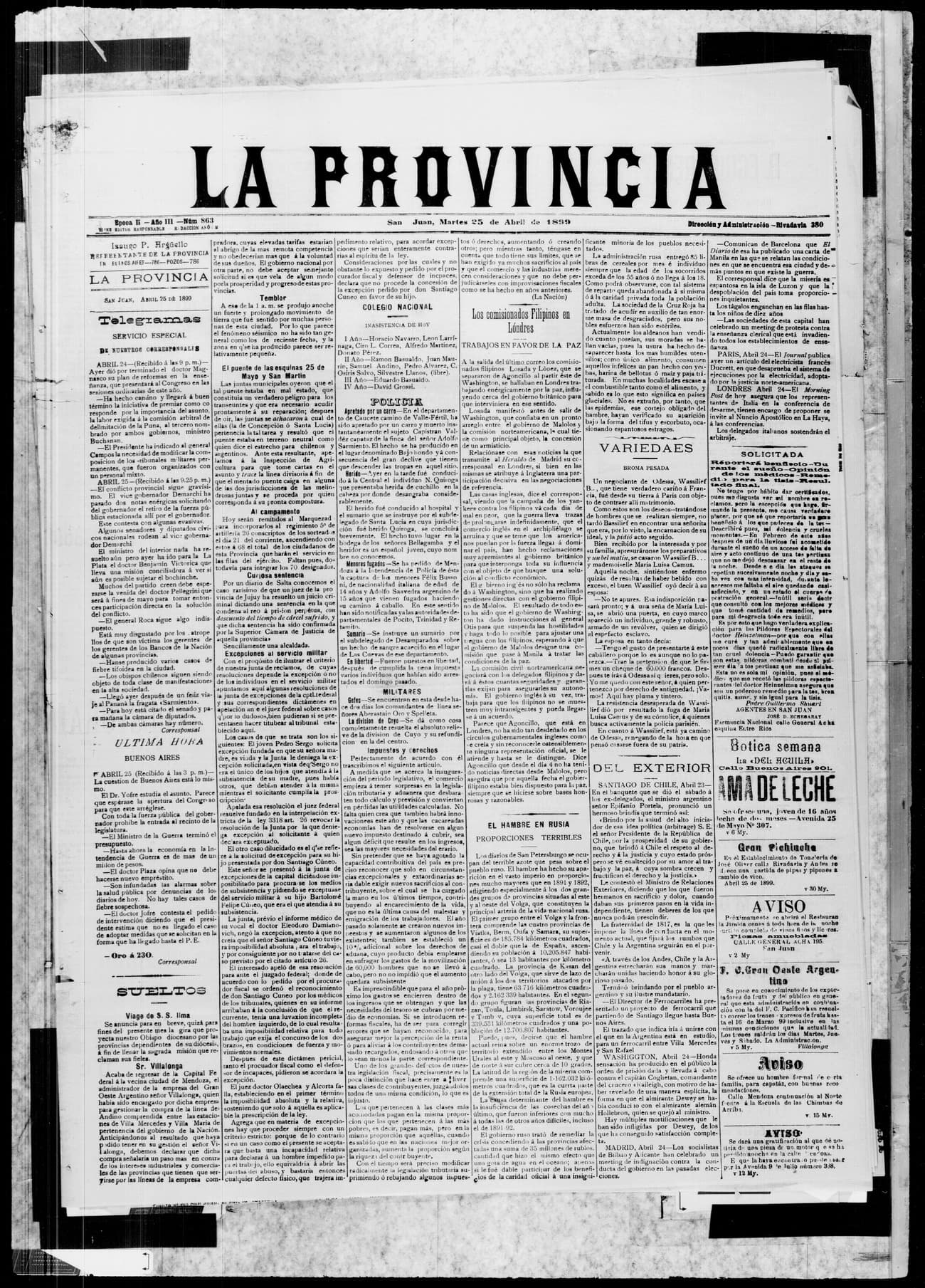 Portada · 25 de Abril de 1899