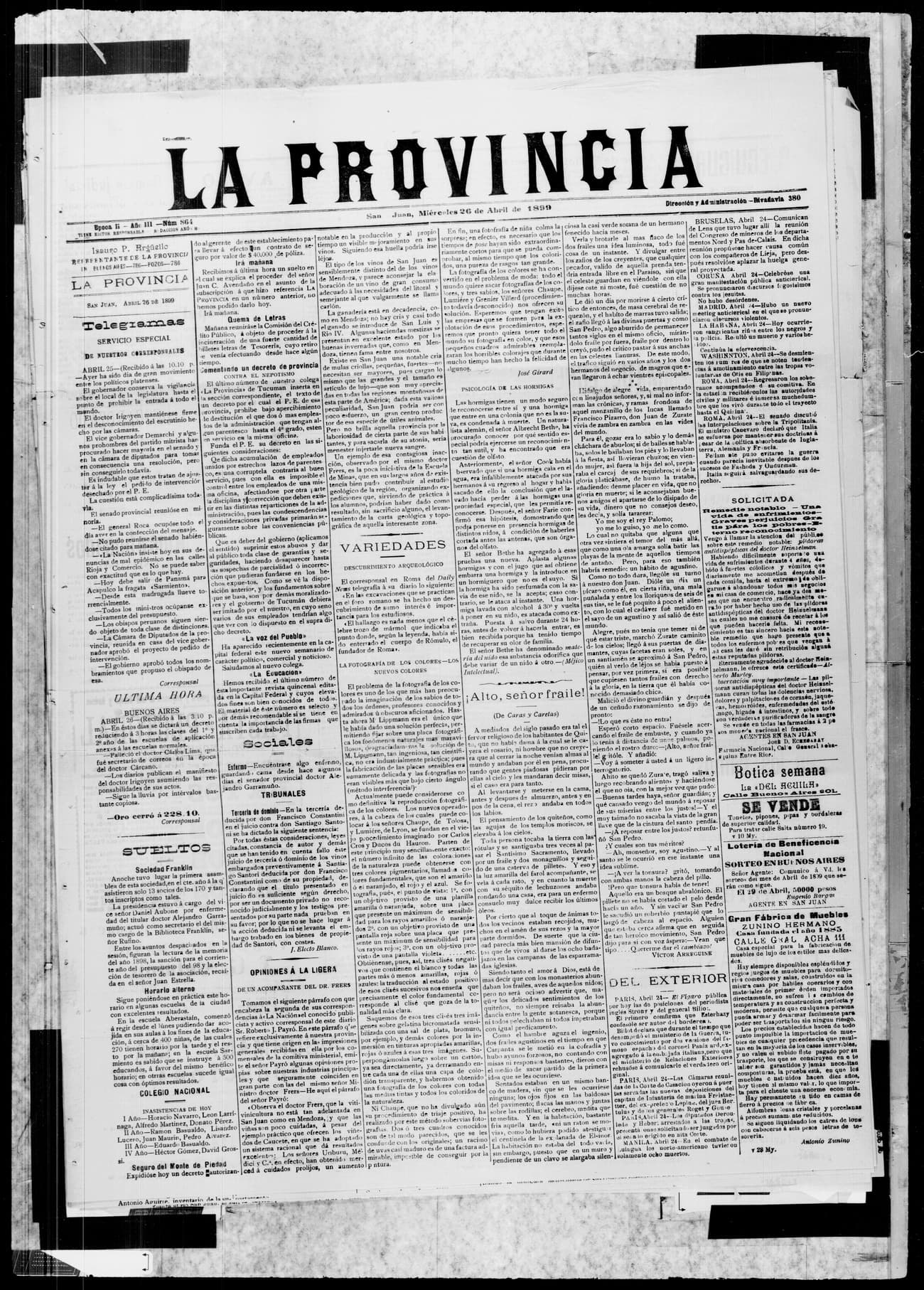 Portada · 26 de Abril de 1899