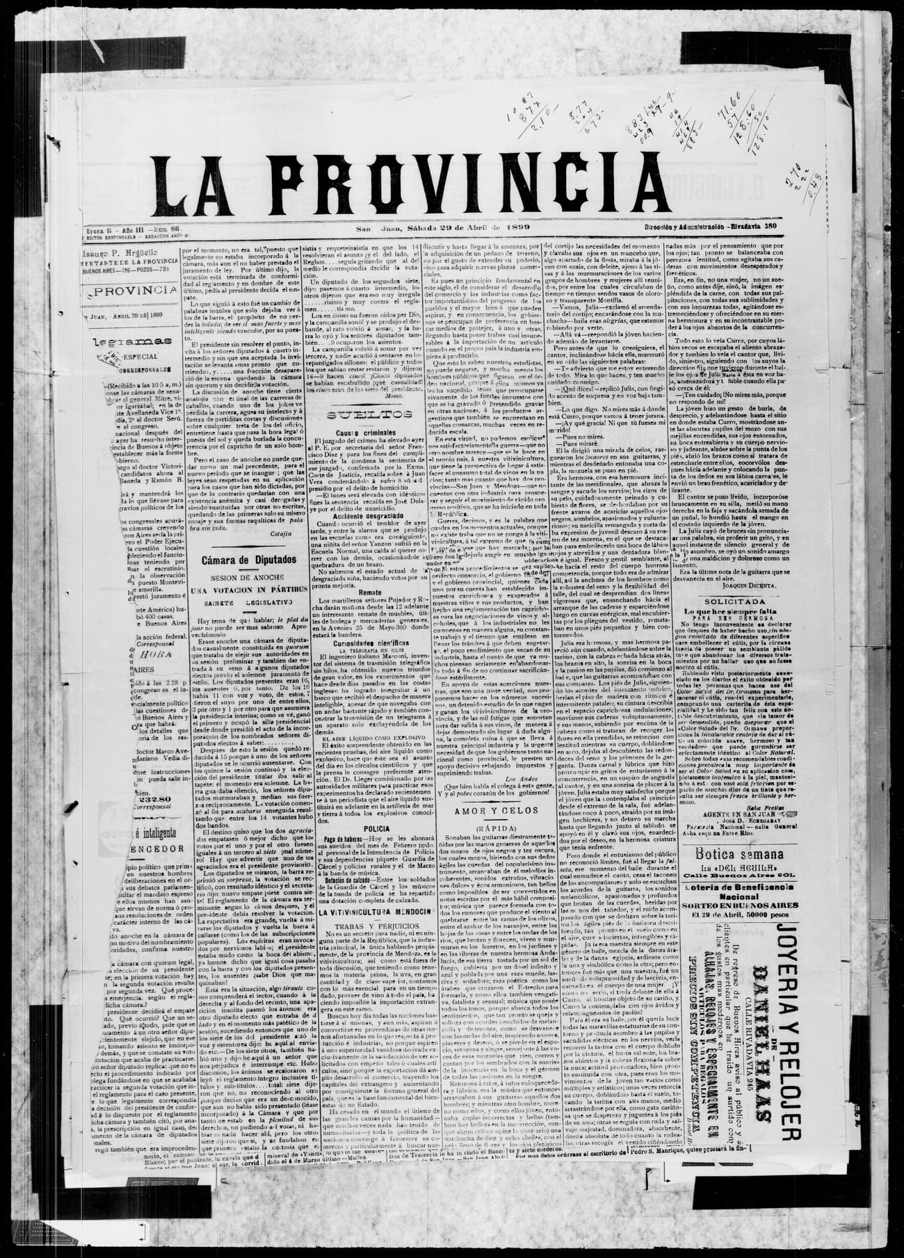 Portada · 29 de Abril de 1899
