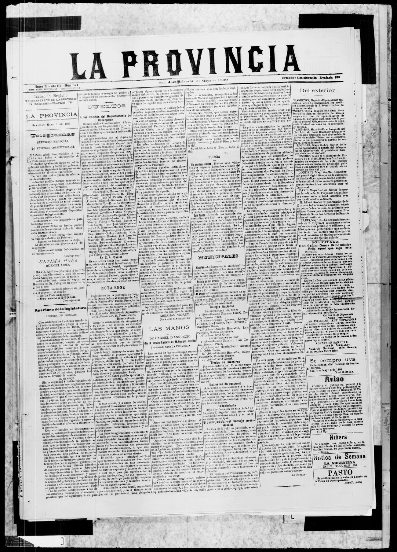 Portada · 8 de Mayo de 1899