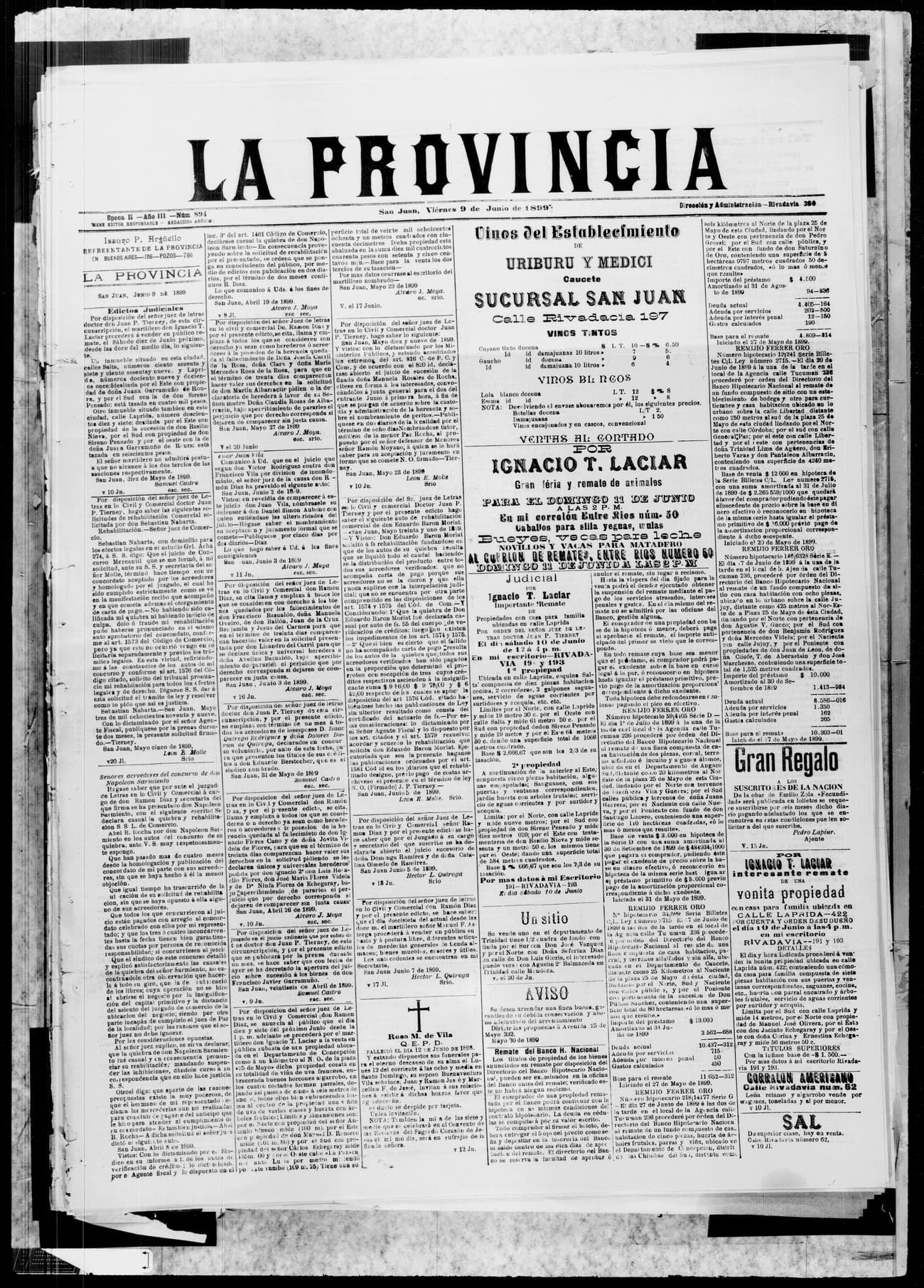 Portada · 9 de Junio de 1899