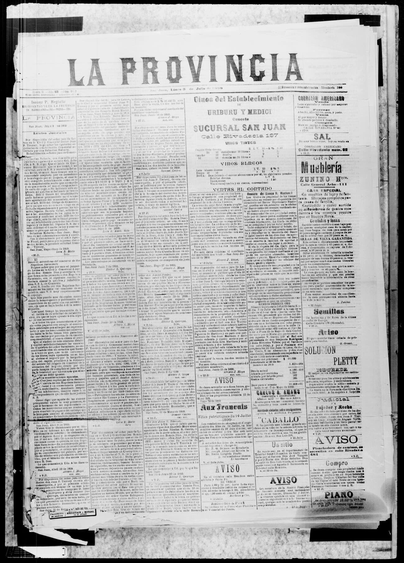 Portada · 3 de Julio de 1899