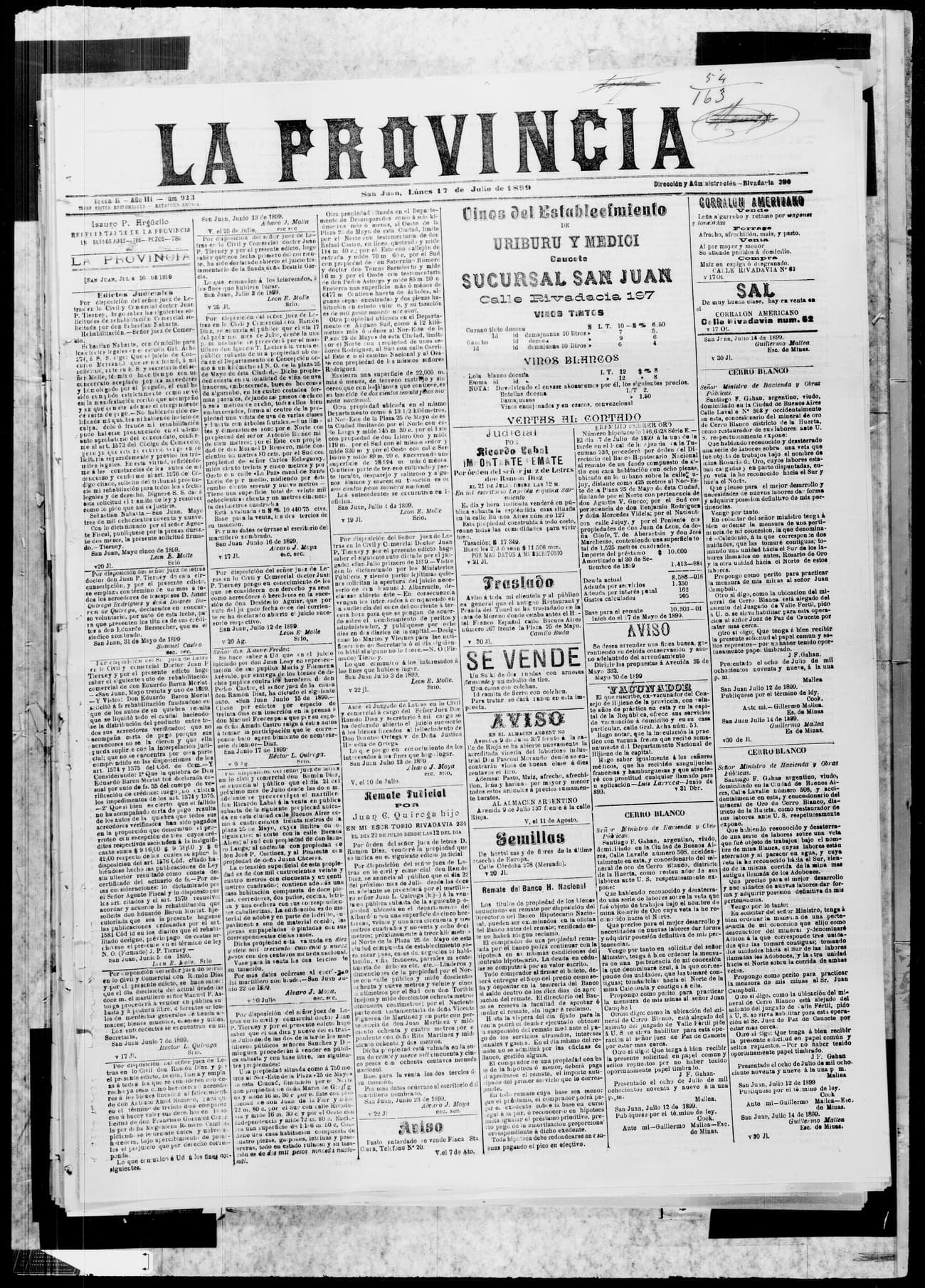 Portada · 17 de Julio de 1899