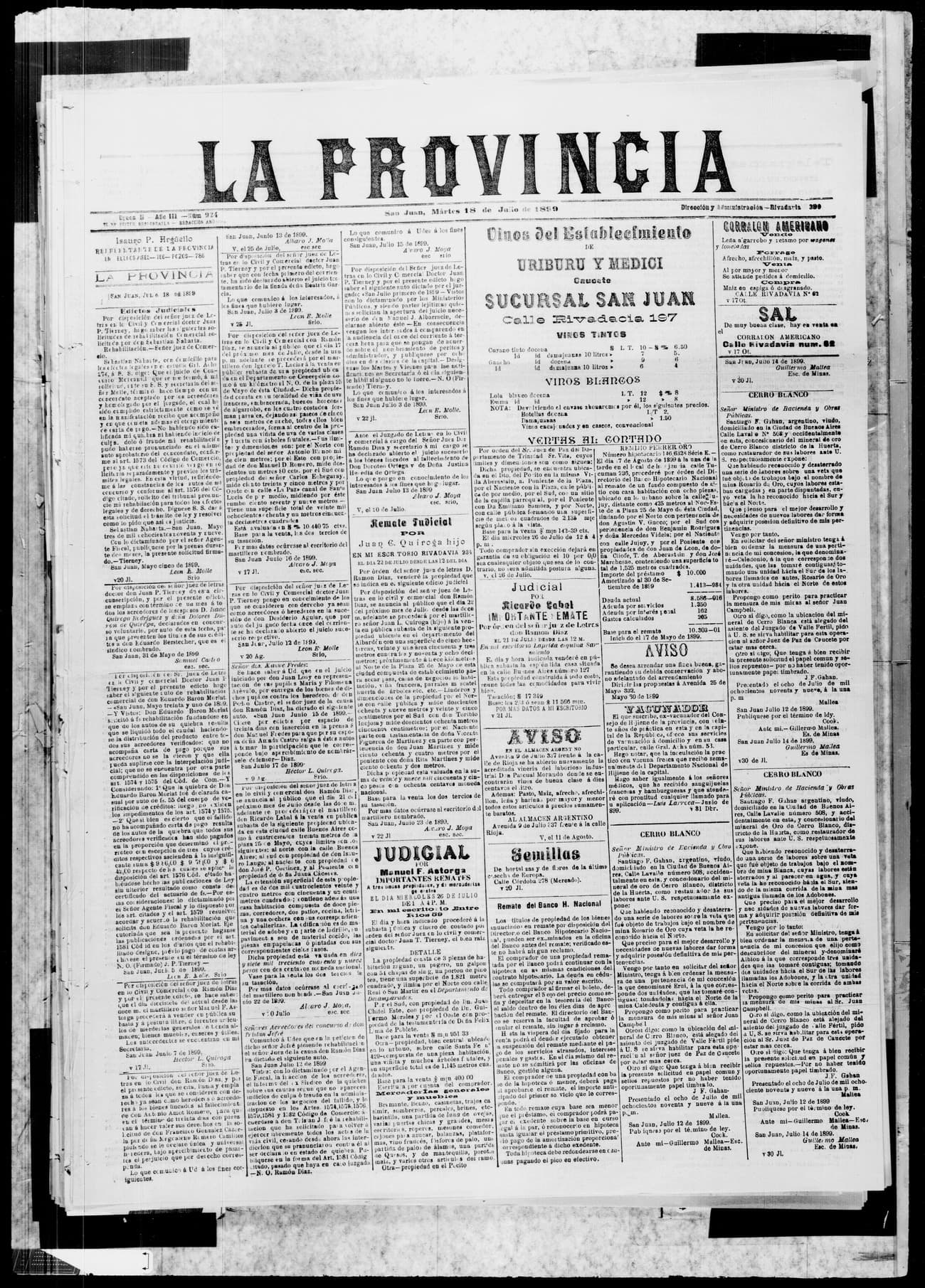 Portada · 18 de Julio de 1899