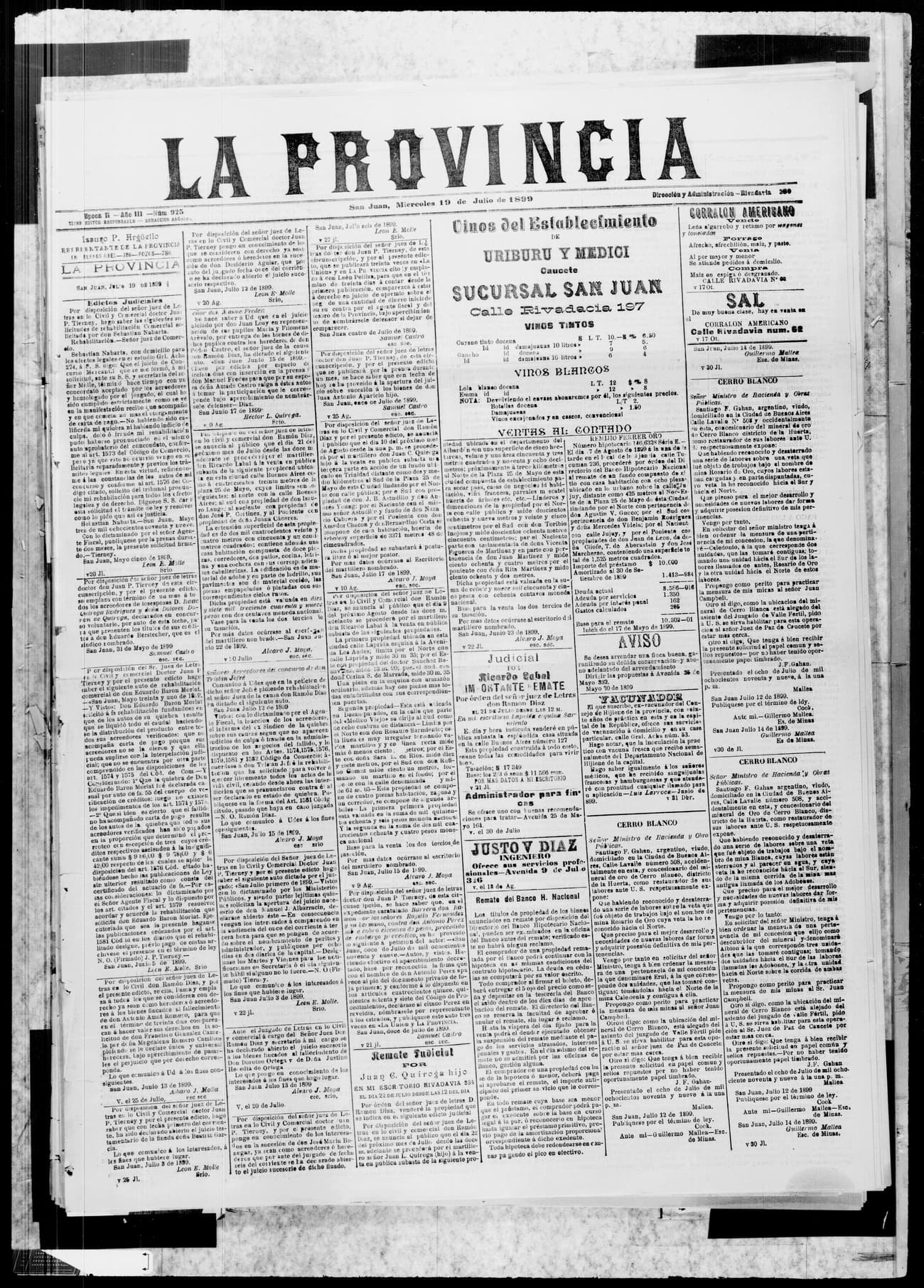 Portada · 19 de Julio de 1899