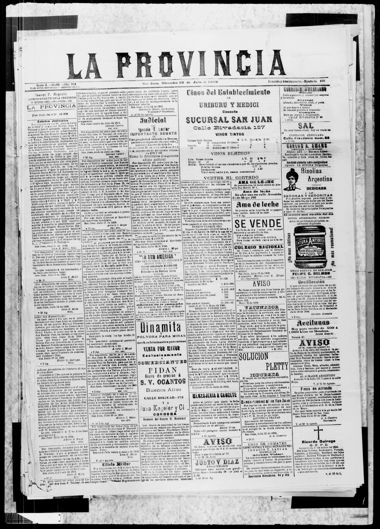 Portada · 26 de Julio de 1899