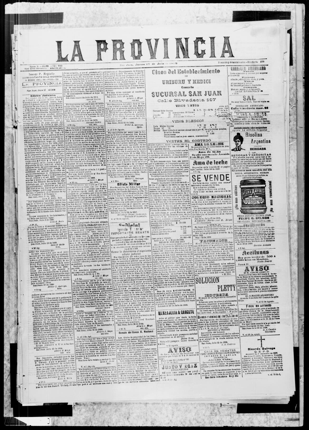 Portada · 27 de Julio de 1899
