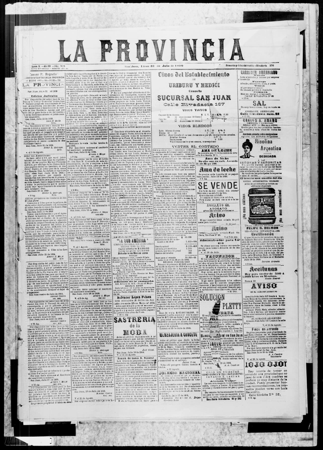 Portada · 31 de Julio de 1899