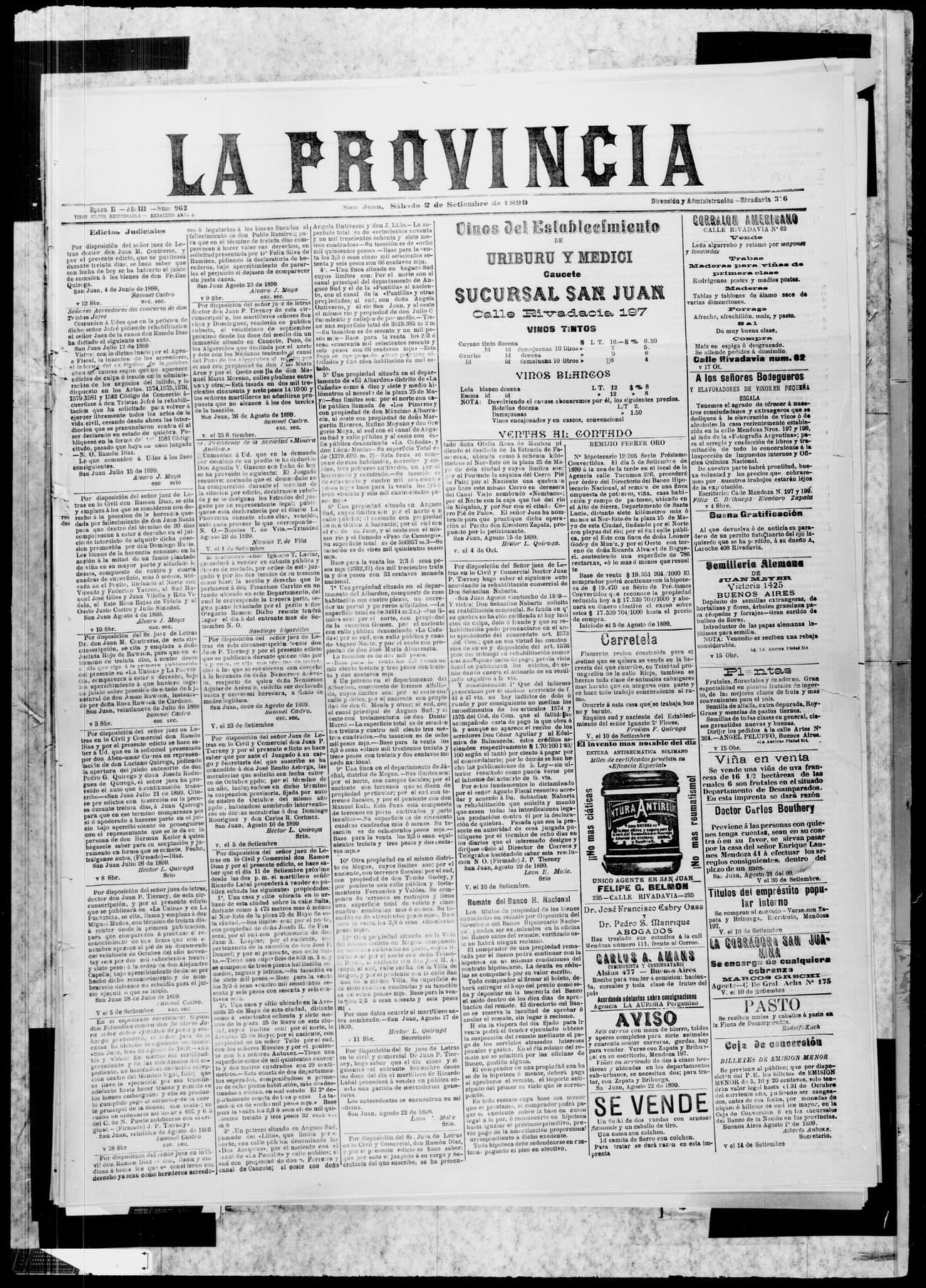 Portada · 2 de Septiembre de 1899
