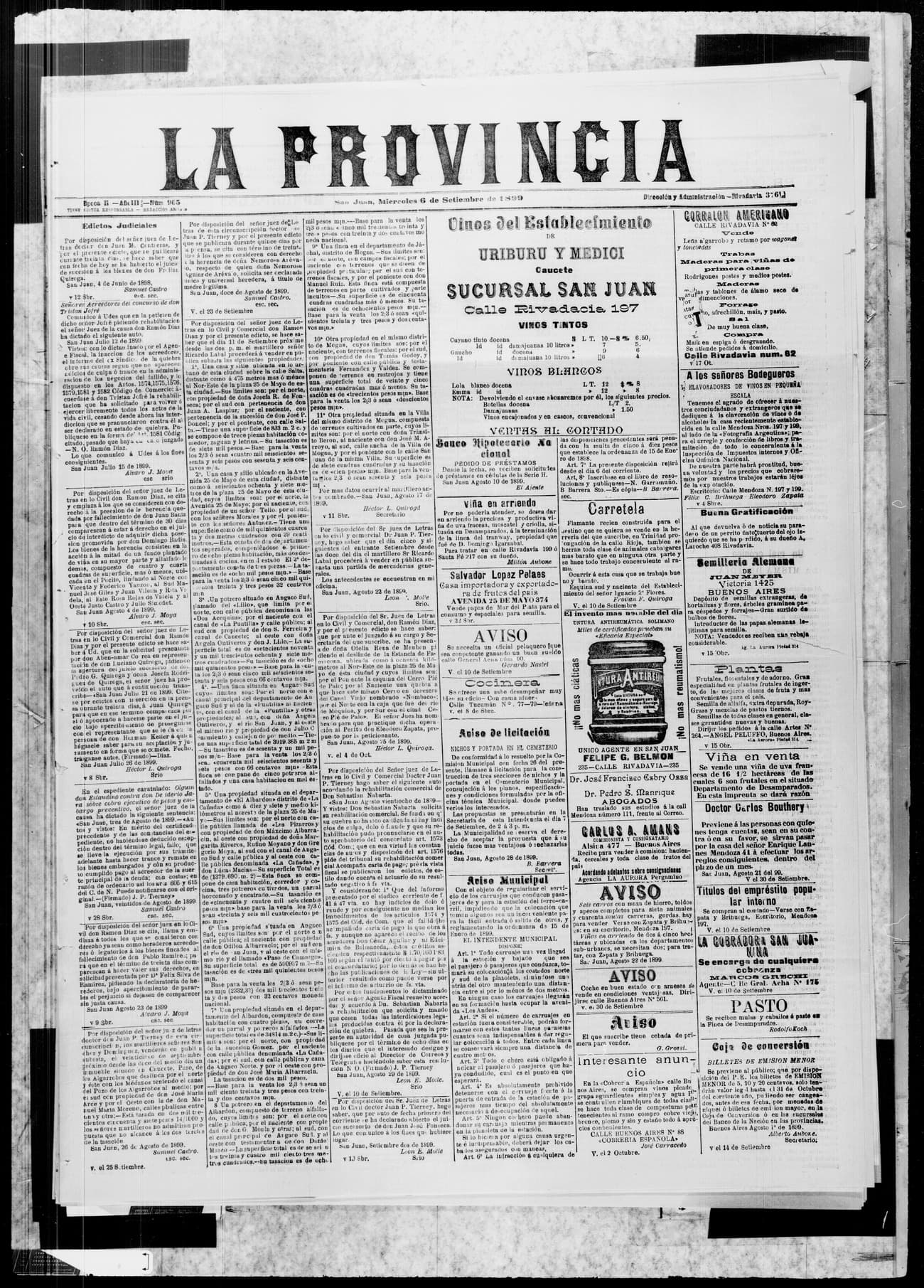 Portada · 6 de Septiembre de 1899
