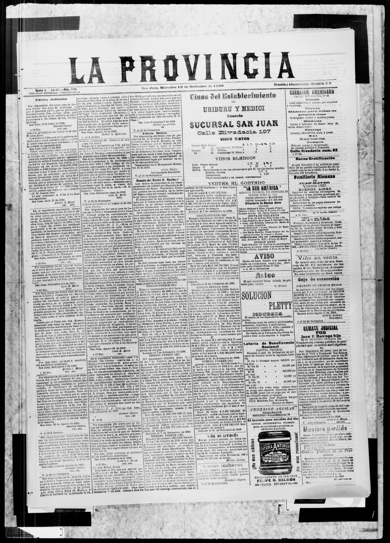 Portada · 13 de Septiembre de 1899