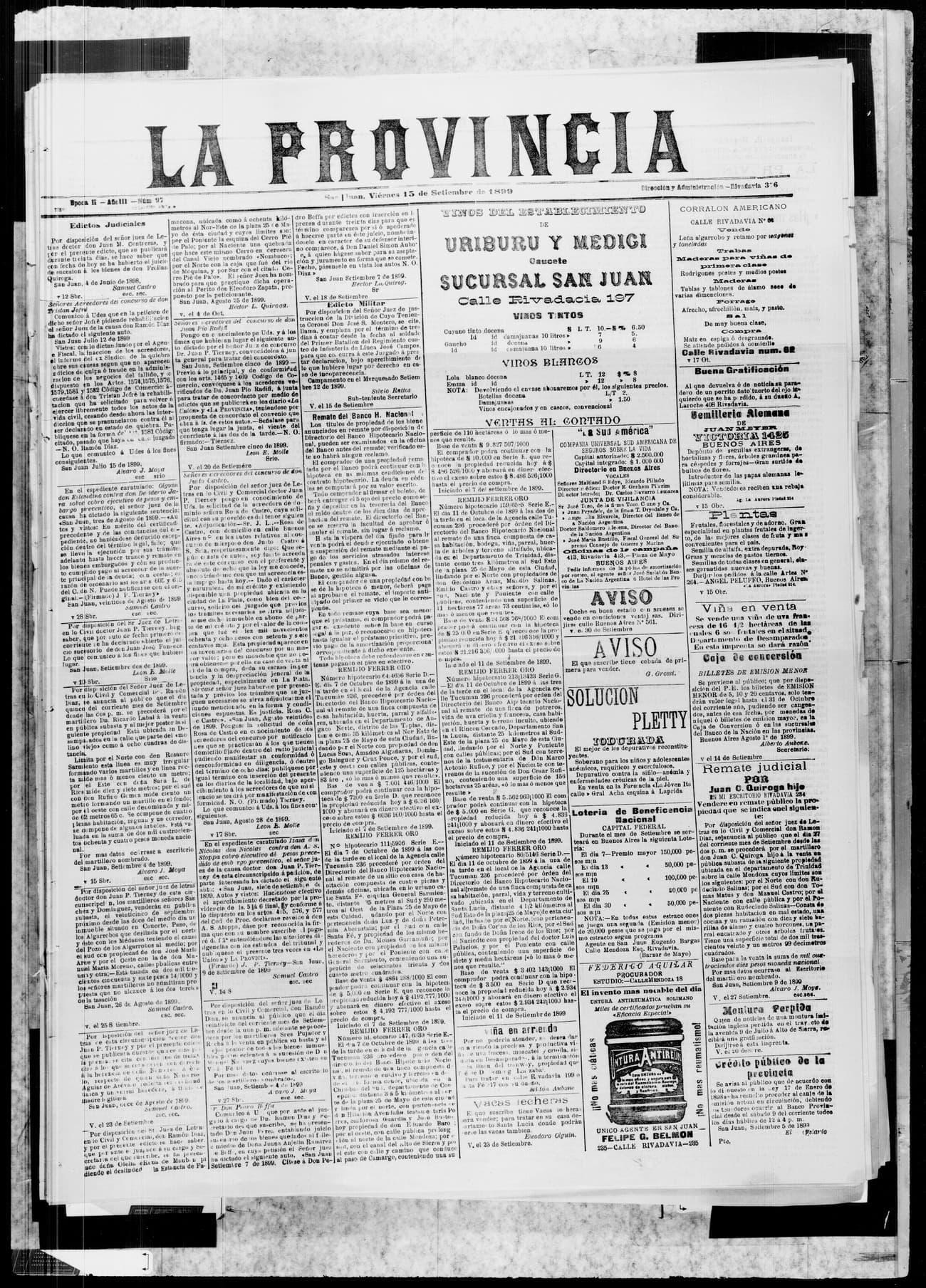 Portada · 15 de Septiembre de 1899