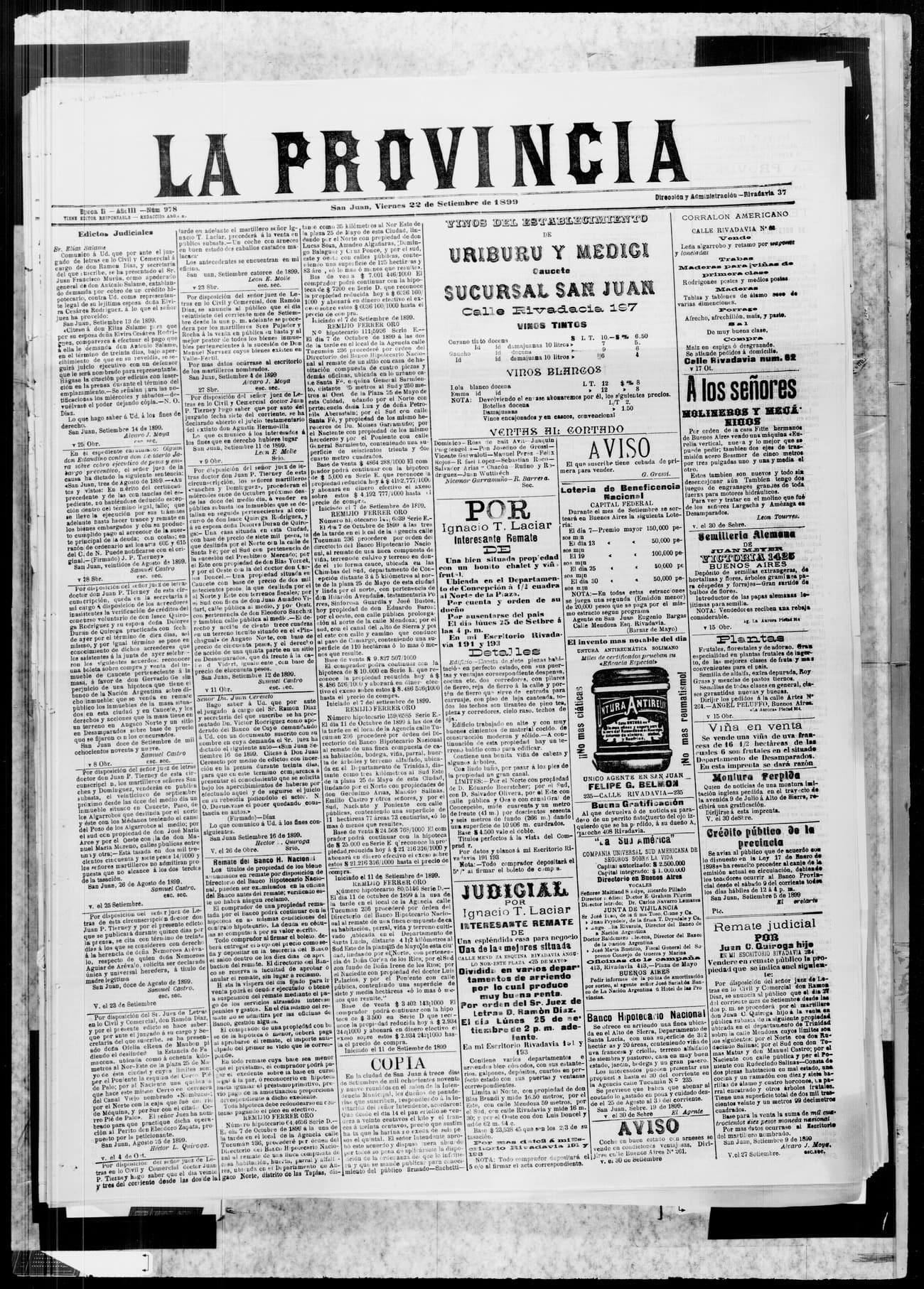Portada · 22 de Septiembre de 1899