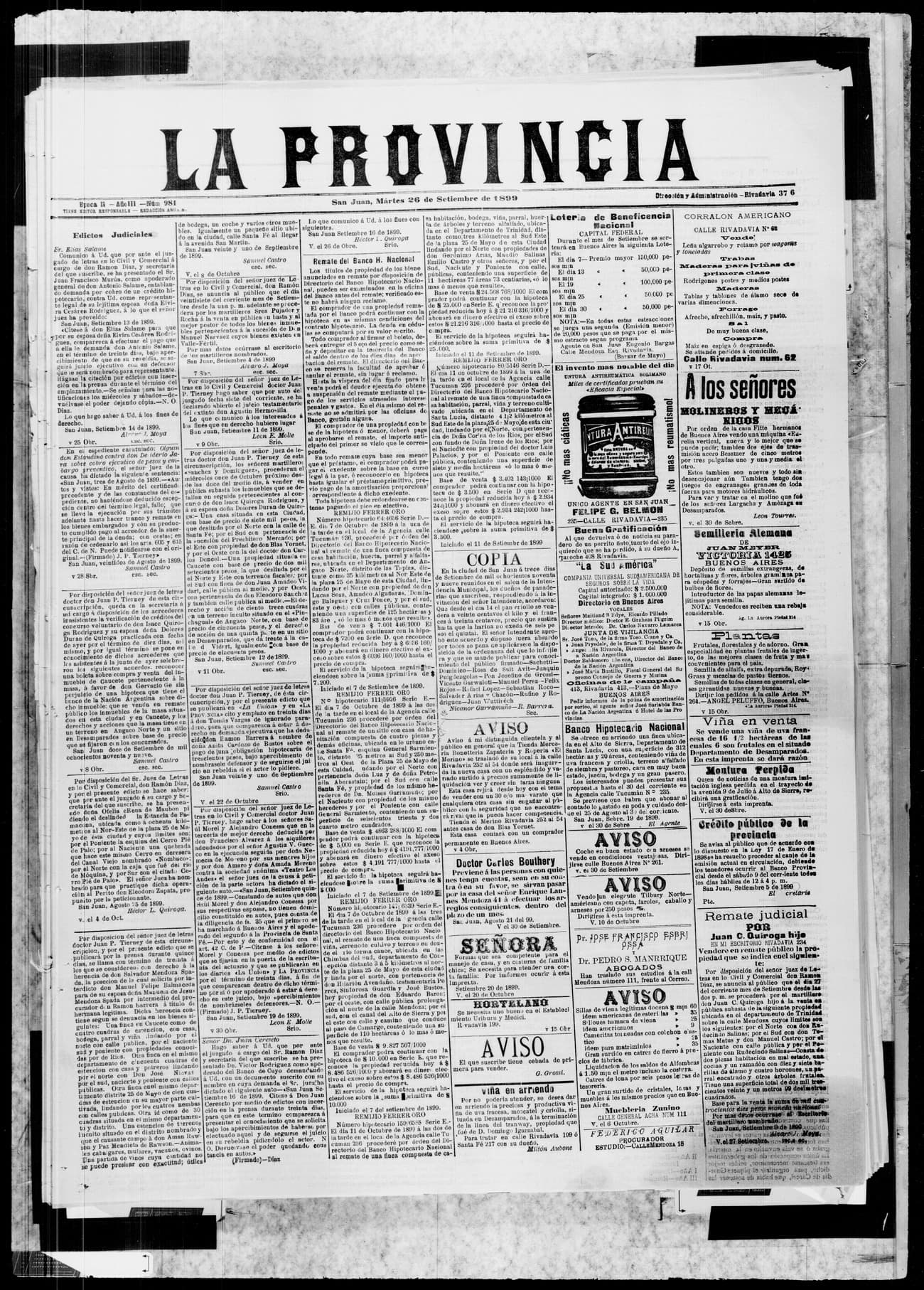 Portada · 26 de Septiembre de 1899